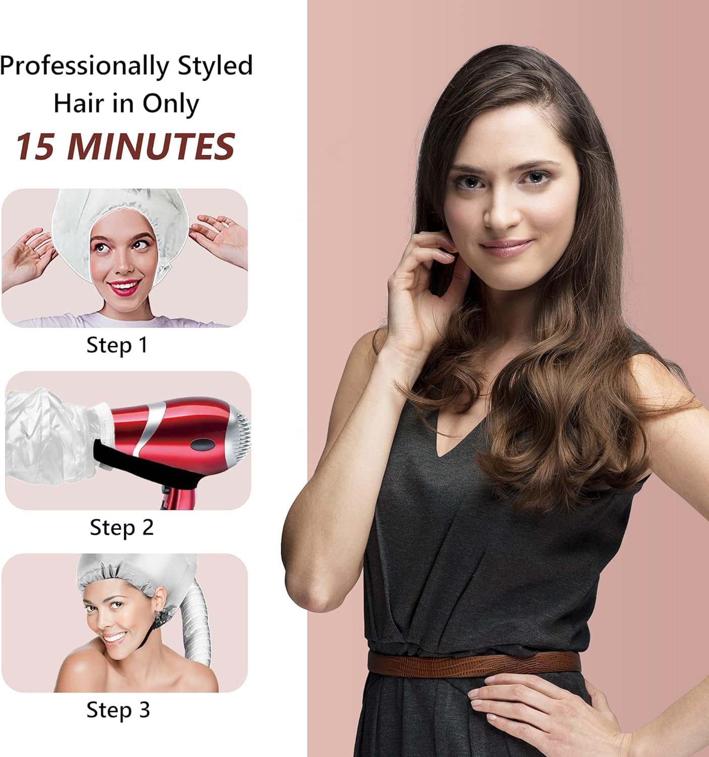 Openja Portable Soft Bonnet Hair Dryer Attachment - Adjustable Large Drying Bonnet for Handheld Dryers | Fast Drying for Natural Curly & Textured Hair | Perfect for Home Salon & Travel Hair Care