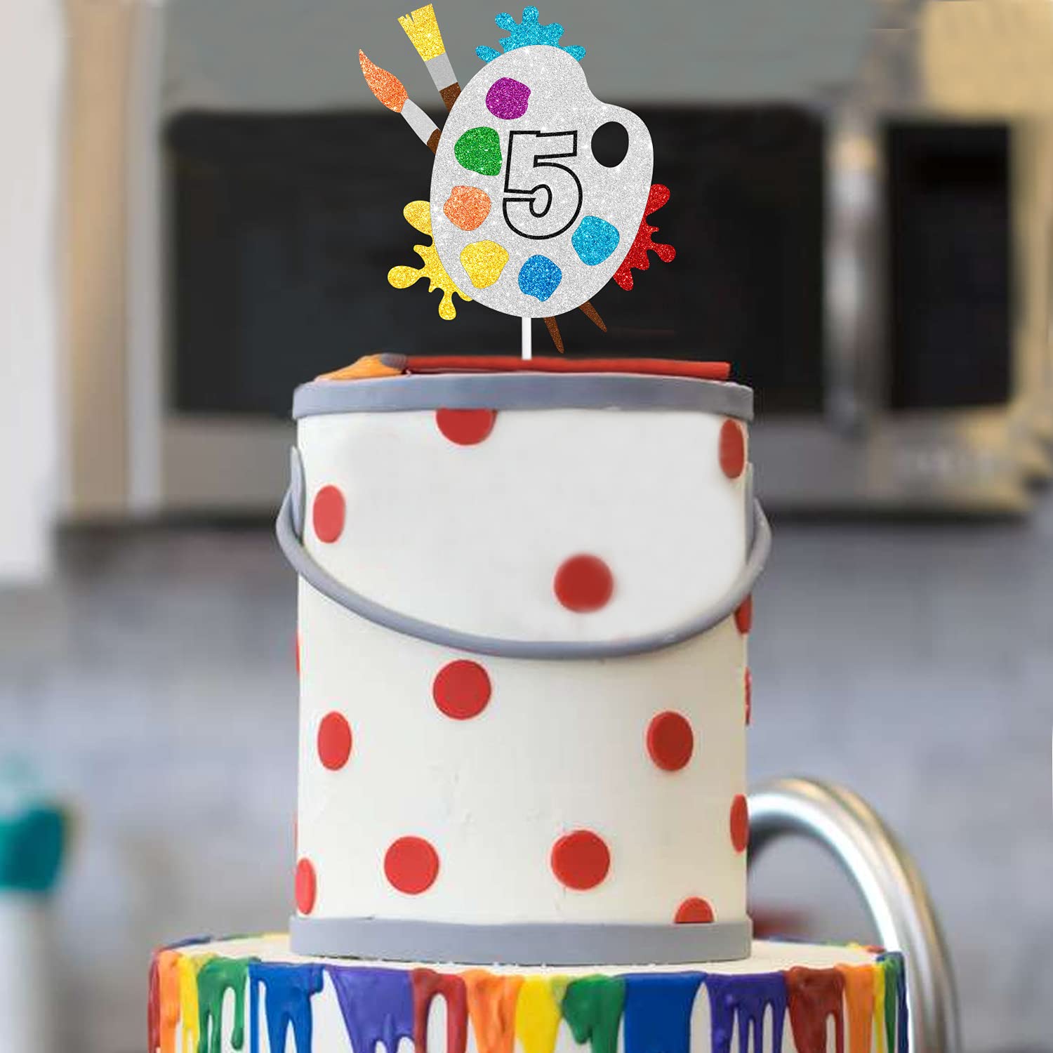 5th Birthday Slime Cake Topper - Artistic Palette Painting Graffiti Design for Boys & Girls - 5 Years Old Party Decorations - Perfect for Birthday Cakes, Cupcakes & DIY Party Supplies