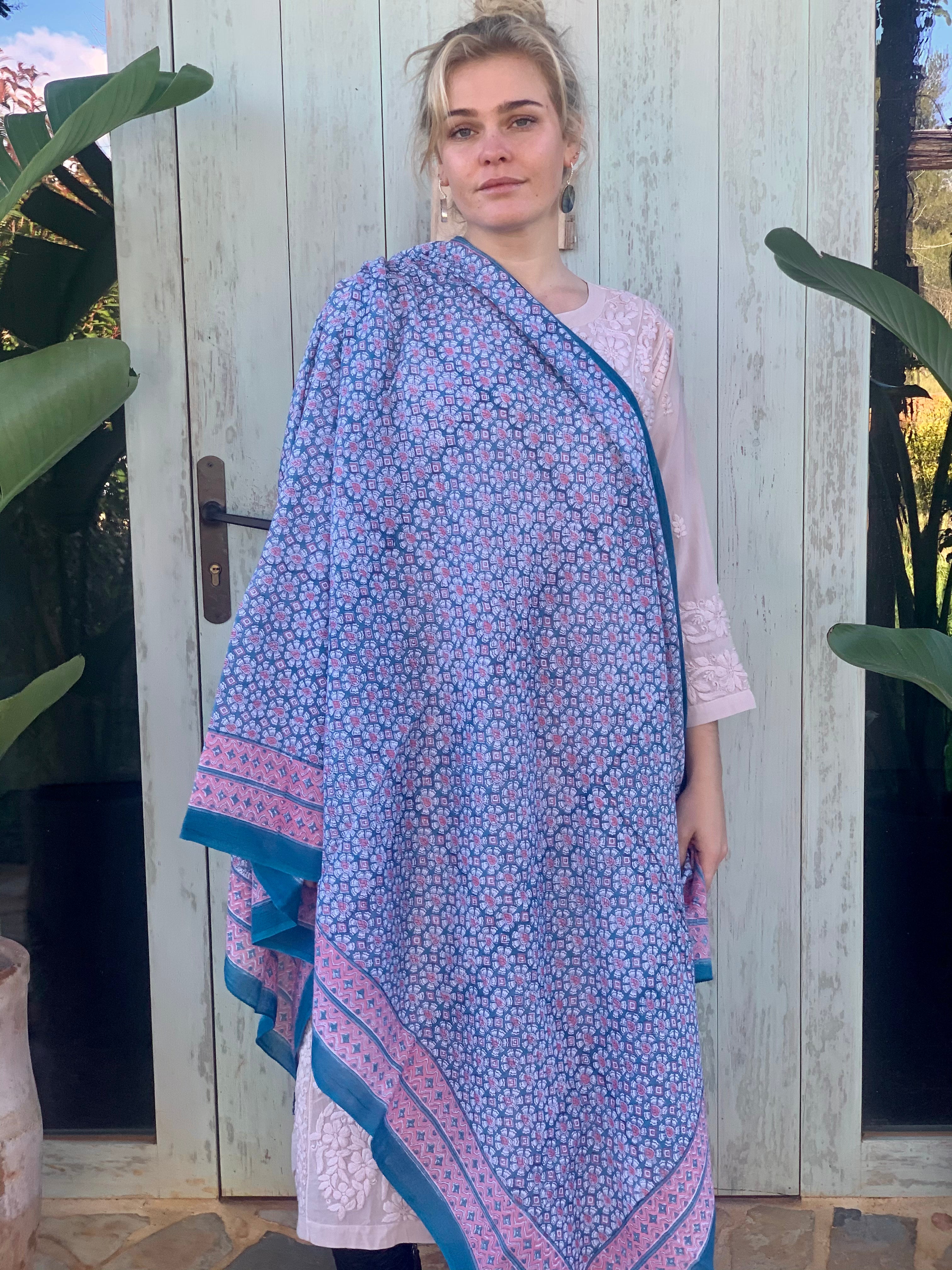 Stylish Block Print Cotton Sarong Pareo Shawl - New Collection for Beach, Pool & Summer Fashion
