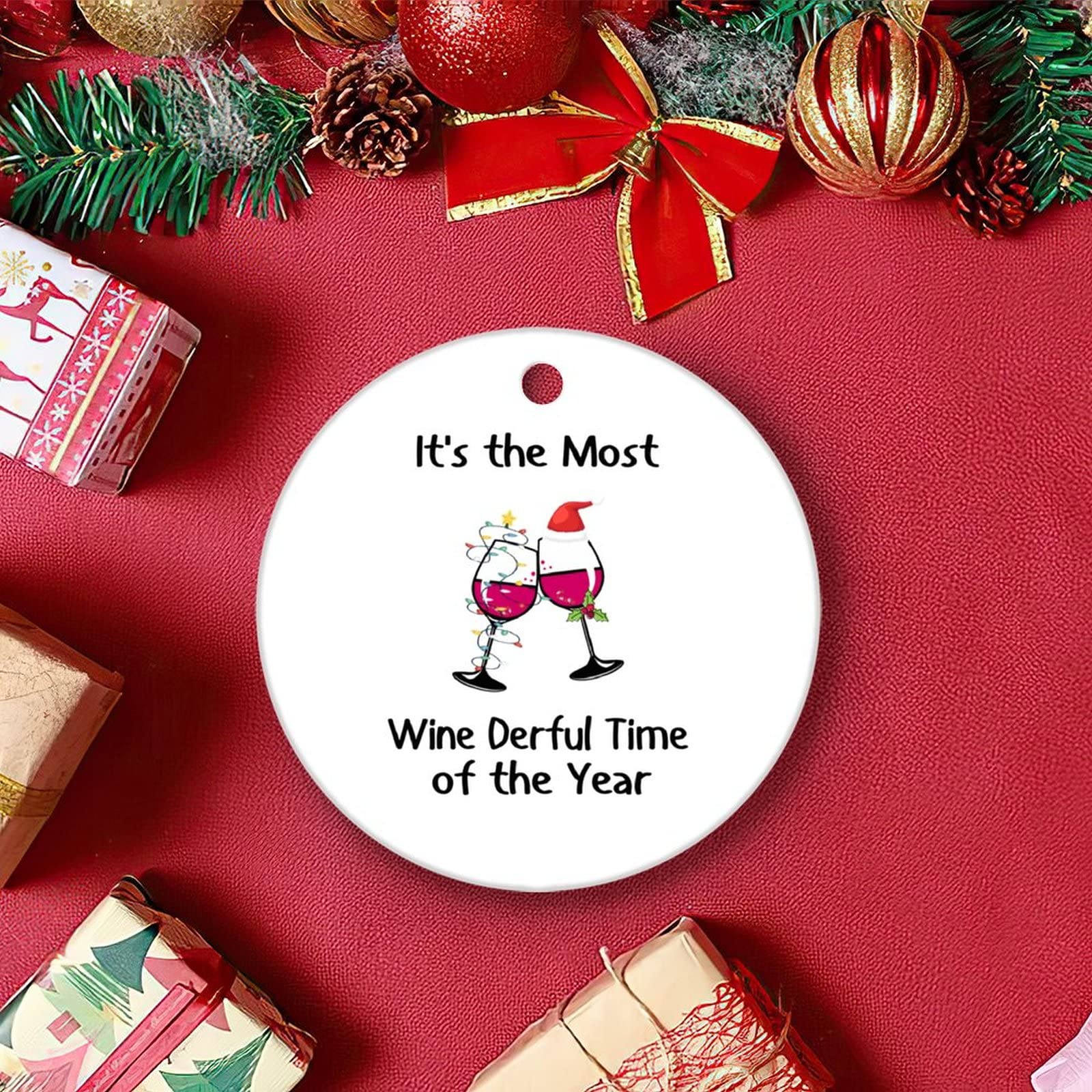 Funny Wine Lover Ceramic Christmas Ornaments - Unique Holiday Tree Decorations for Wine Enthusiasts - Perfect Gift for Christmas Parties & Wine Tasting Events