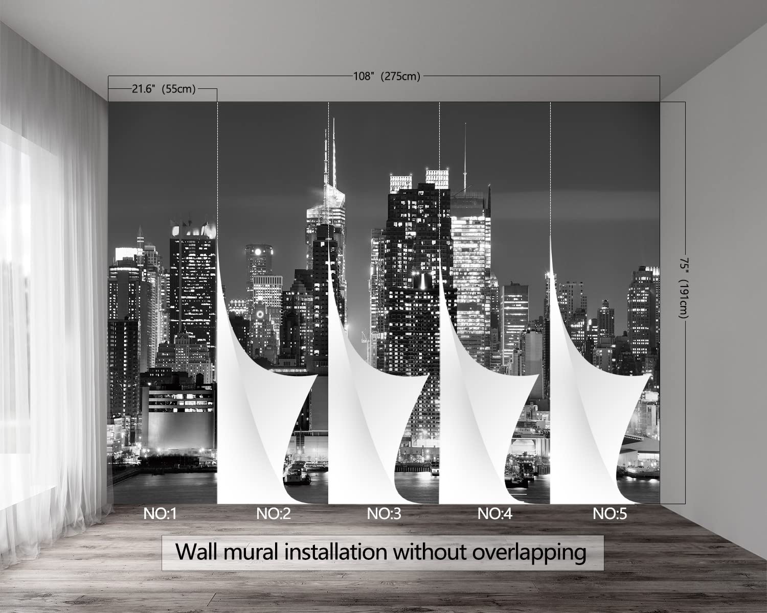 Dark Grey New York City Skyline Mural Wallpaper - Extra Large 108
