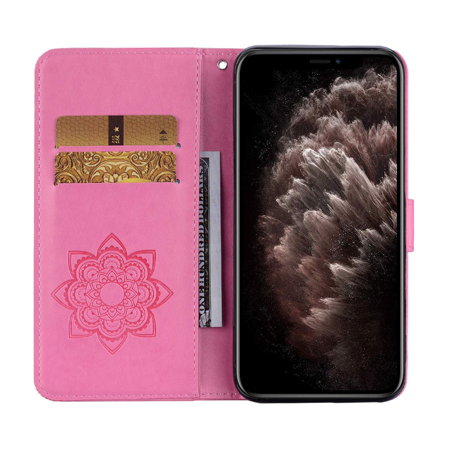 CCSmall iPhone 13 Pro Max Wallet Case with Card Slots & Wrist Strap - Sparkling Glitter Diamond PU Leather Flip Cover (Owl Pink) - Perfect for Hands-Free Shopping, Travel & Daily Use