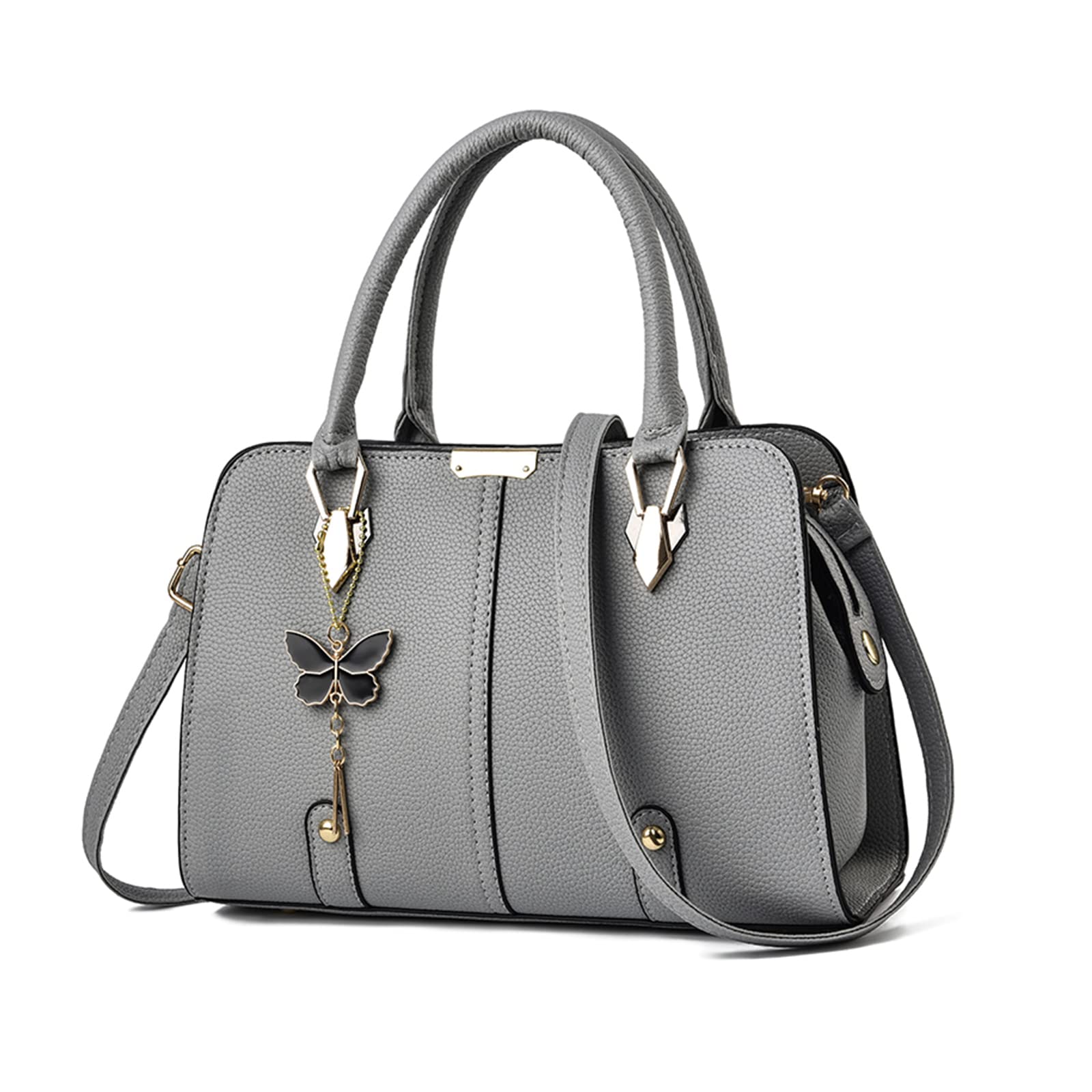FANDARE Women's PU Leather Tote Bag - Waterproof Shoulder Bag Crossbody Satchel Purse for Work, Office, Travel & Shopping (Grey) | Stylish Handbag for Professional Women, Commuters & Daily Use