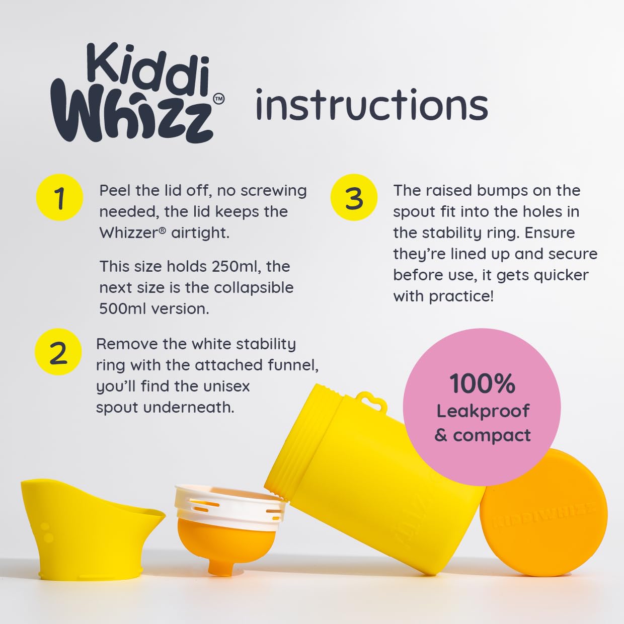 KIDDIWHIZZ Whizzer - Compact Travel Urinal for Men & Women | Leak-Proof Silicone Portable Pee Bottle (500ml) - Ideal for Camping, Festivals, Road Trips & Emergency Use