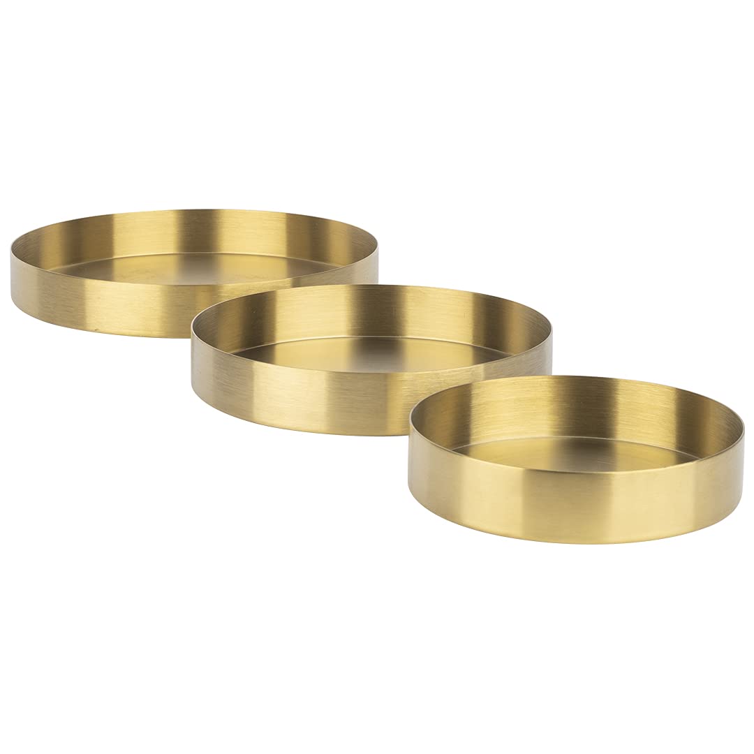 Koyal Wholesale Round Decorative Tray Set of 3 - Gold Accent Trays for Coffee Table, Bar Cart, Dresser & Bathroom Organizer - Perfect for Perfume Display, Makeup Storage & Wedding Centerpiece Decor