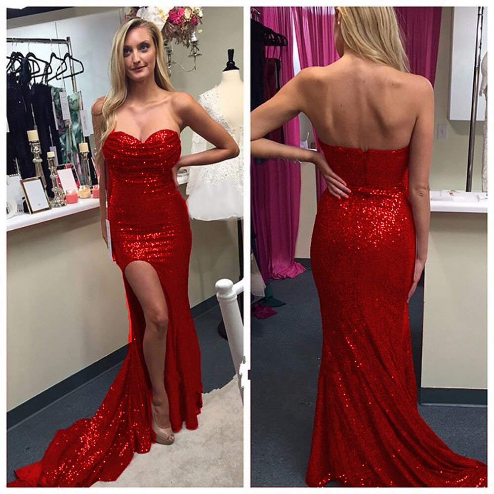 Elegant Mermaid Evening Dress for Women - Sparkly Sequins Prom Gown with High Slit | Perfect for Prom Night, Formal Events & Special Occasions