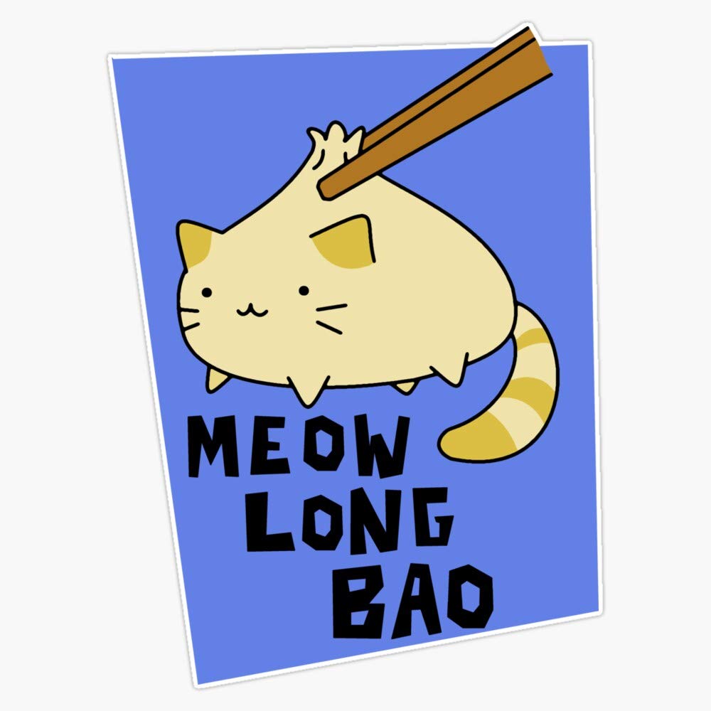 Meow Long Bao Sticker - Vinyl Bumper Decal, Waterproof 5 Inch Cute Cat Sticker for Cars, Laptops, Water Bottles - Perfect for Pet Lovers & Kawaii Decor