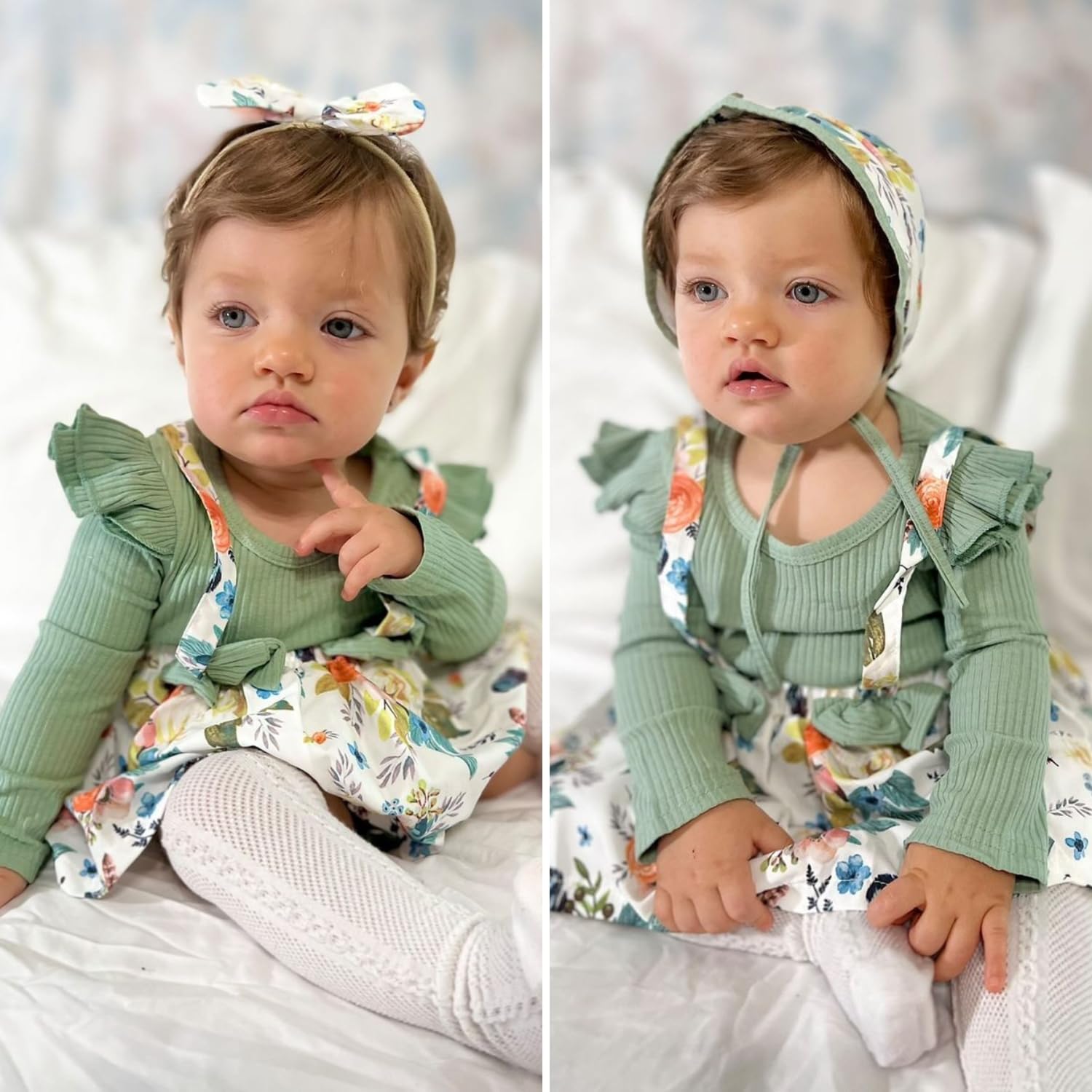 Unutiylo Preemie Newborn Baby Girl Clothes - Cute Ruffle Long Sleeve Romper Jumpsuit with Suspenders | Fall & Winter Outfits for Photoshoots, Holidays & Special Occasions