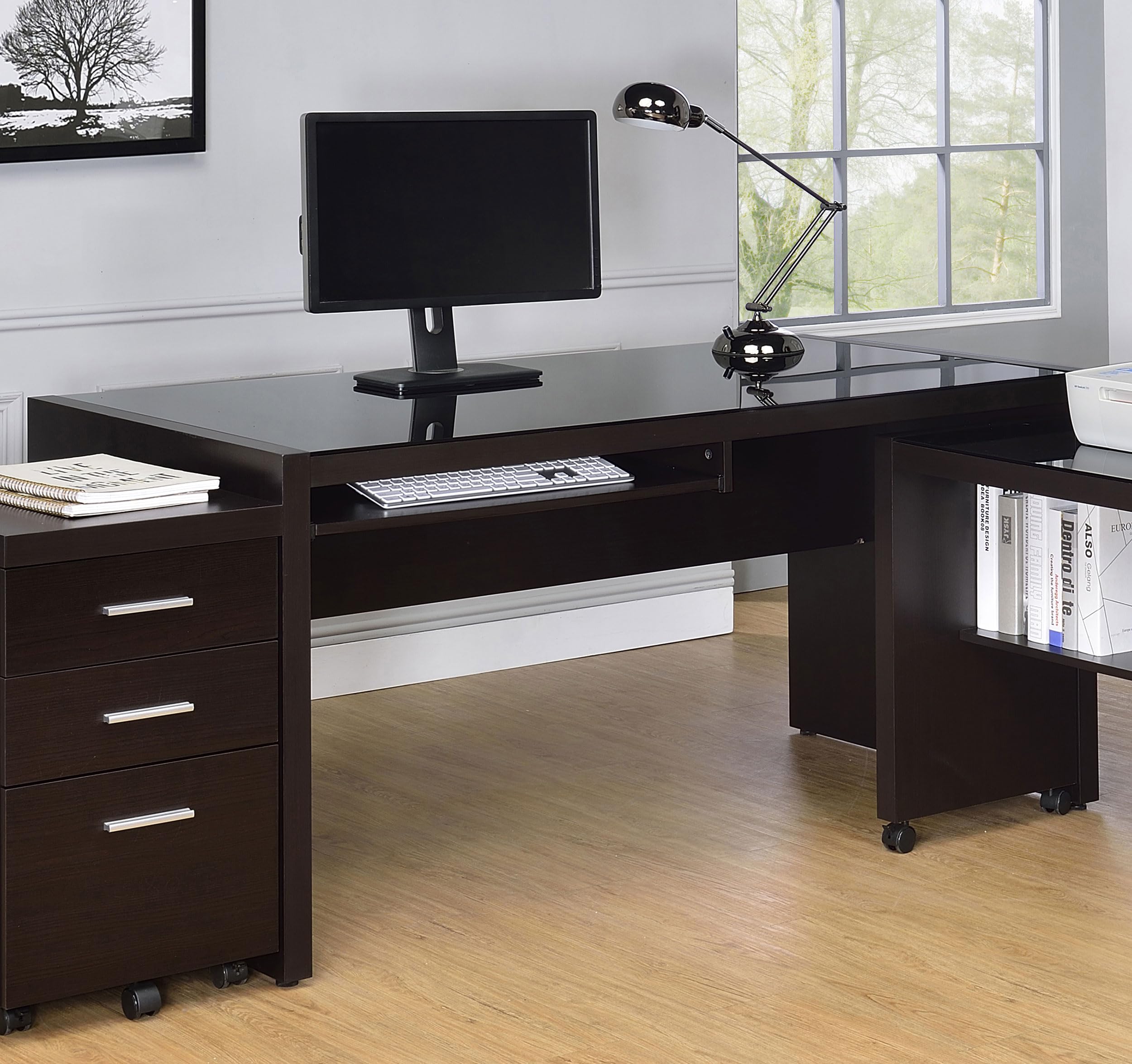 Skylar Computer Desk with Keyboard Drawer by Coaster Furniture - Cappuccino Finish 800901 | Home Office Desk for Small Spaces, Gaming & Study