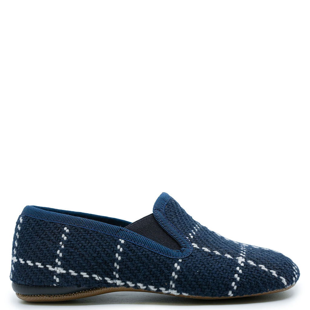 Pepe Navy Plaid Slipper Loafers for Men - Comfortable House Shoes with Non-Slip Sole - Perfect for Indoor, Lounge & Casual Wear