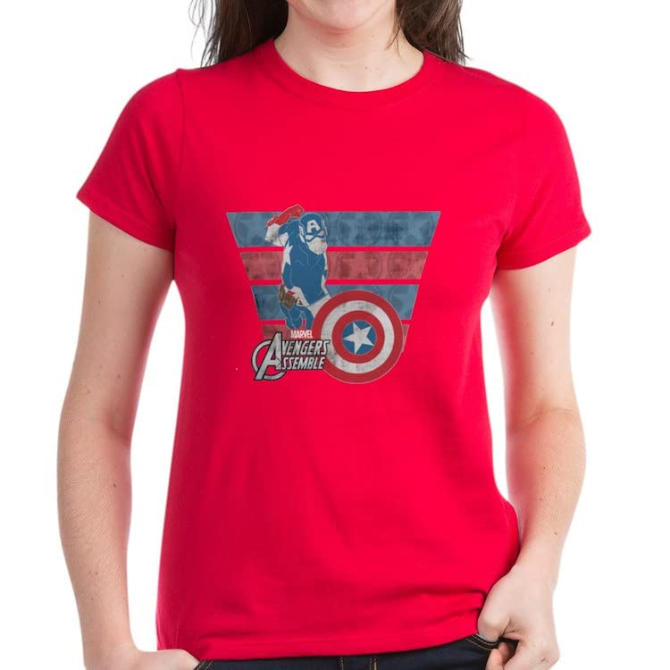 Captain America Women's Dark T Cotton T-Shirt | Marvel Superhero Graphic Tee | Casual Wear for Fans & Cosplay | Perfect for Comic Con, Movie Nights & Everyday Outfits