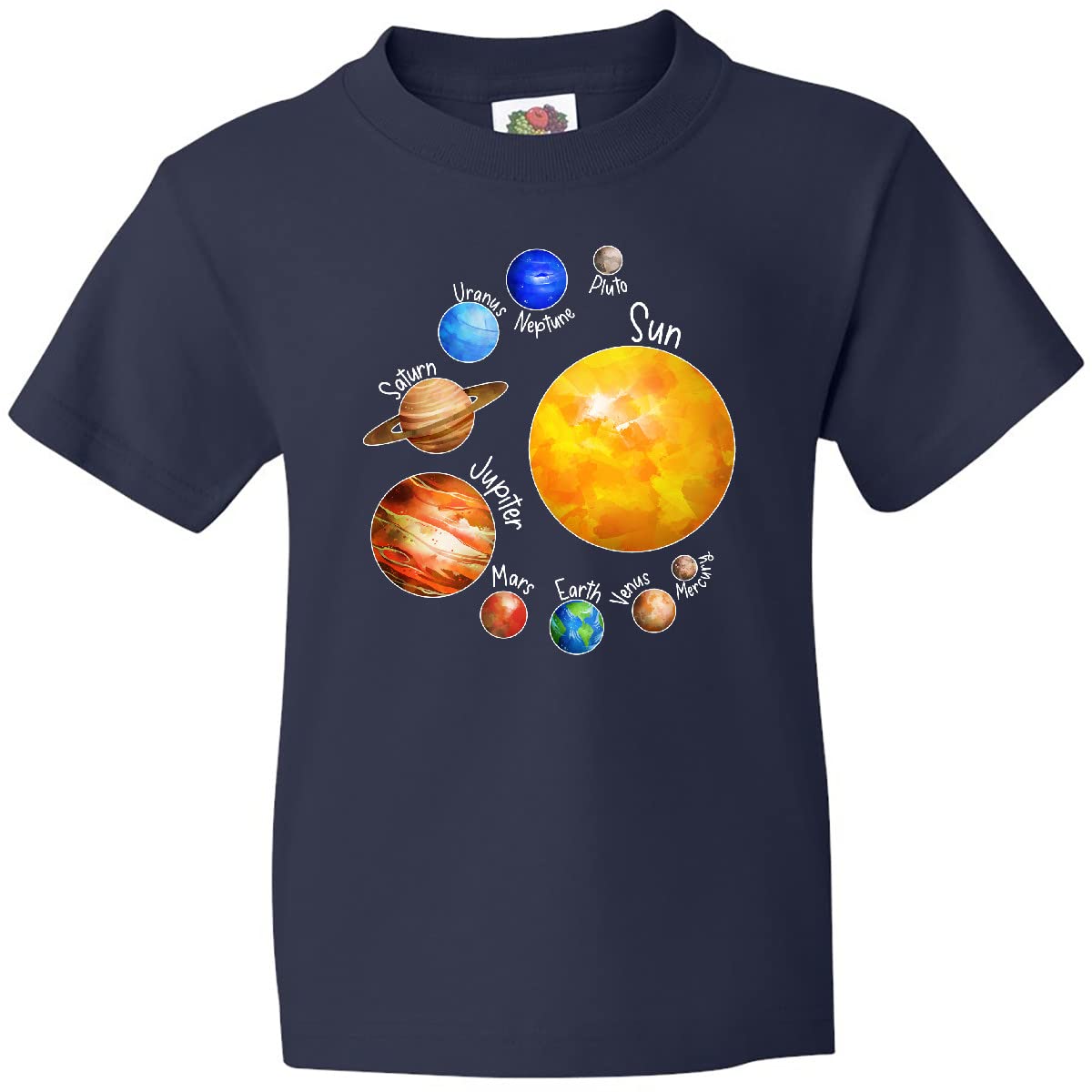 Inktastic Sun and Planets - Yes, and Pluto Youth T-Shirt | Space-Themed Kids T-Shirt for Astronomy Lovers | Perfect for School, Birthday Parties & Space Enthusiasts
