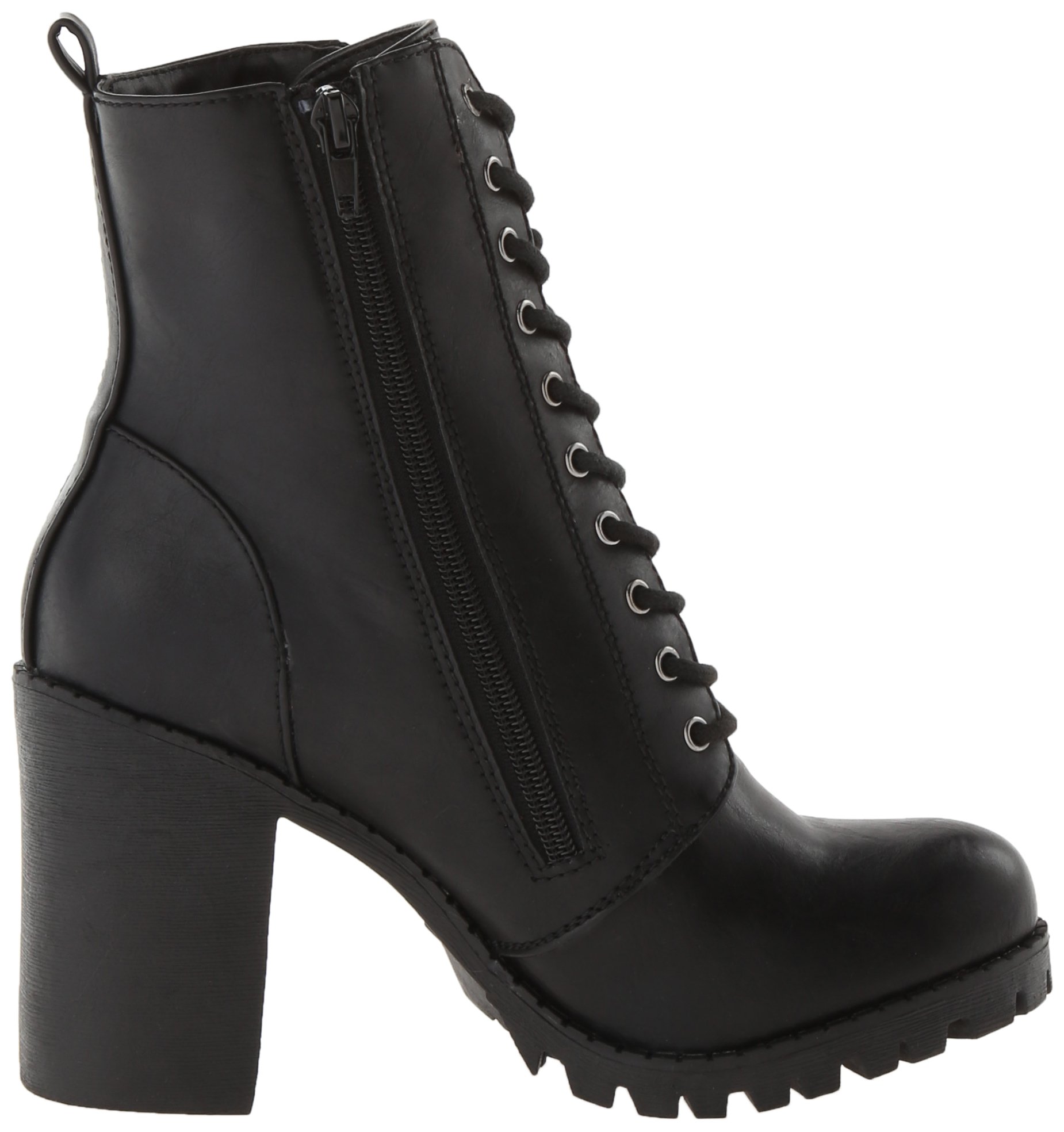 Soda Malia Women's Round Toe Stacked Lug Heel Lace Up Ankle Boots - Chunky Heel Booties for Fall Winter Fashion, Casual Outfits & Street Style