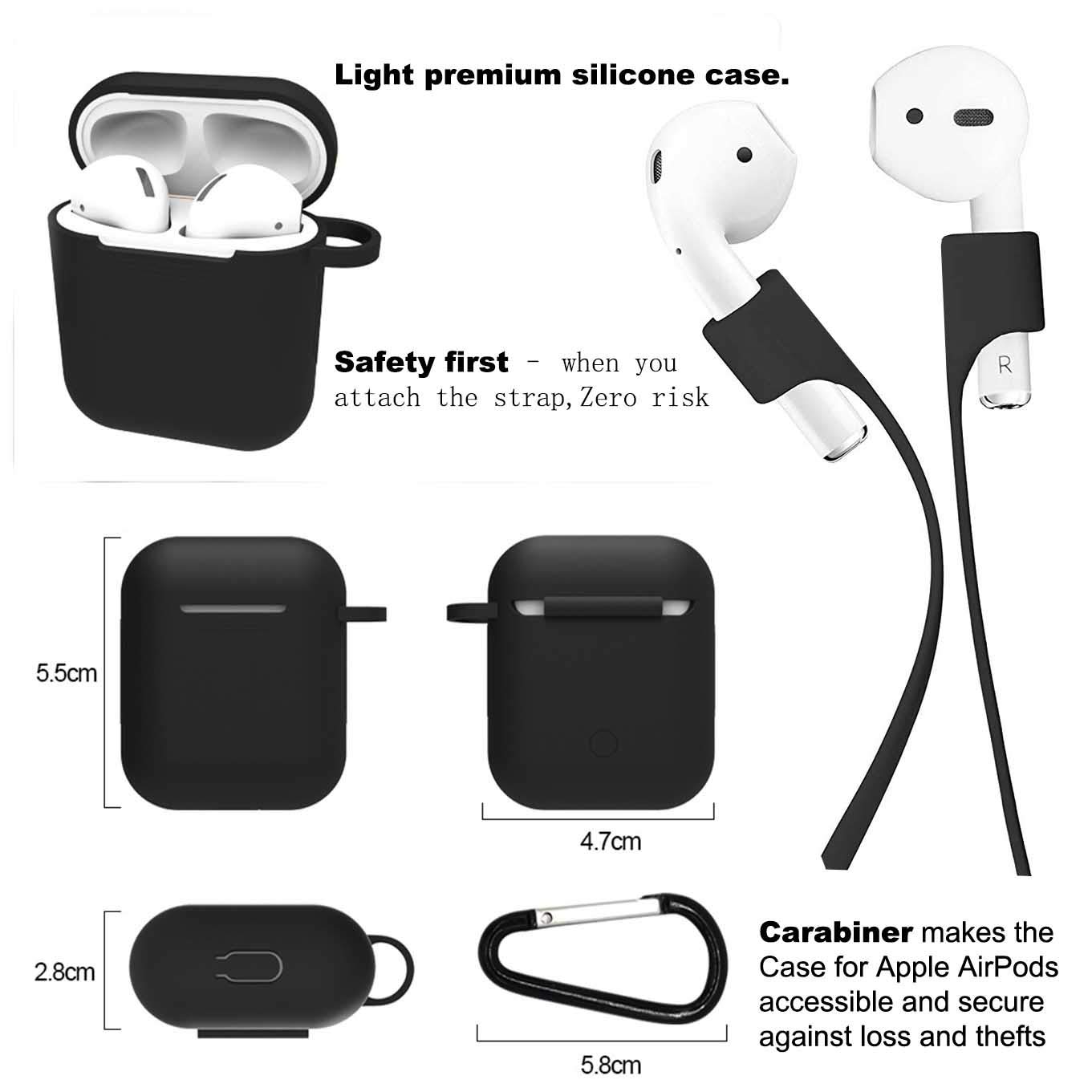 2-Pack AirPods 2 Wireless Charging Case Cover with Keychain & LED Window - Protective Silicone Skin for Apple AirPods 2nd Gen (Black + Teal) - Perfect for Gym, Travel & Daily Protection