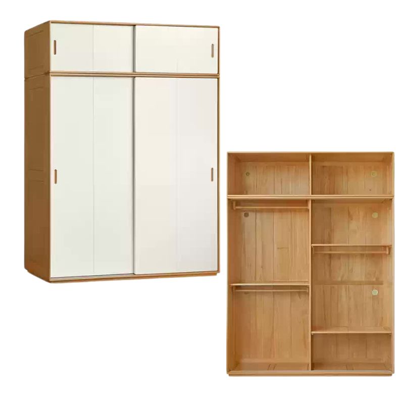 Solid Wood Beech & Poplar Nordic Sliding Door Wardrobe - Modern Closet for Bedroom, Living Room, and Entryway Storage