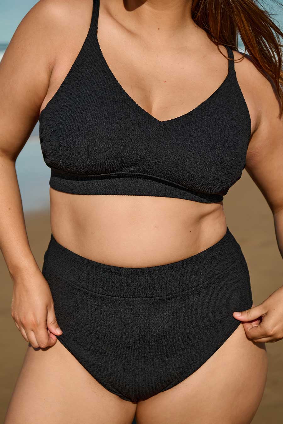 Byron Adjustable Bikini Top - Black Textured Swimwear for Women | Perfect for Beach, Pool & Summer Vacations