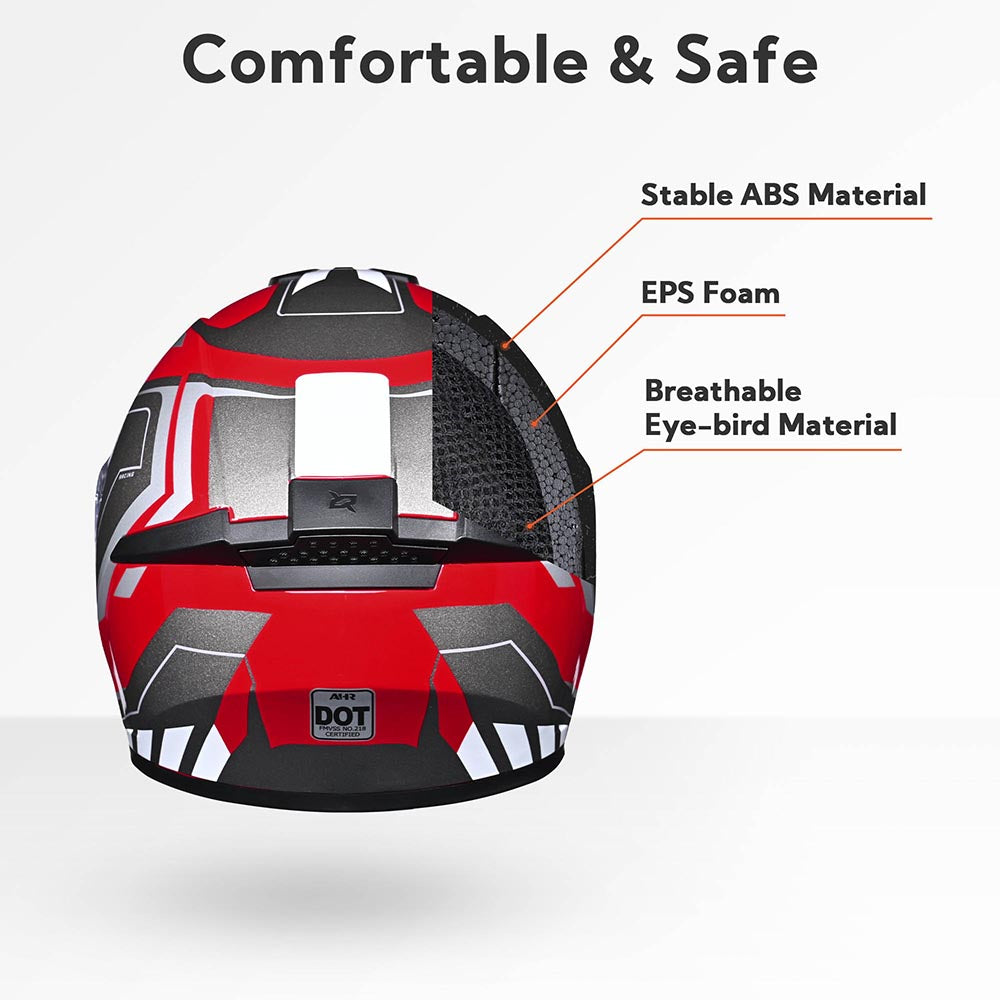 TheLAShop DOT Approved RUN F3 Full Face Motorcycle Helmet - Lightweight & Ventilated for Street Biking - Red (Ideal for Commuting, Racing & Urban Riding)