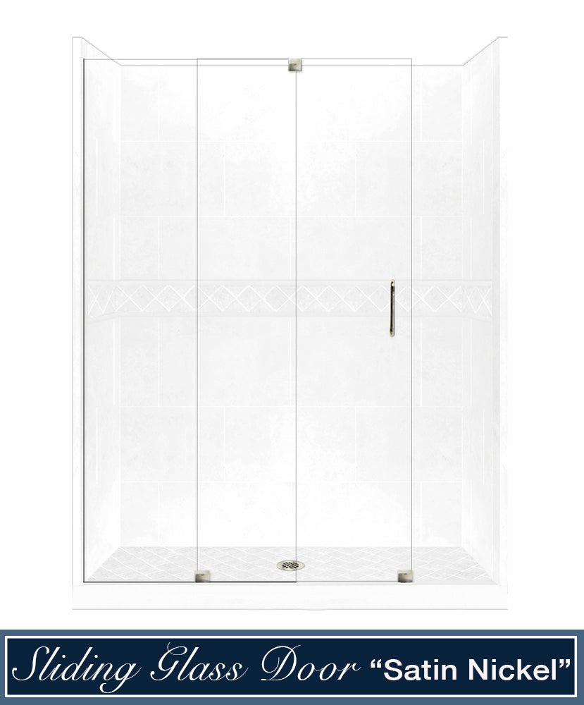 60 Alcove Natural Buff Sistine Stone & Diamond Stone Accent DIY Shower Remodel Kit - Easy Bathroom Upgrade for Home Renovation Projects
