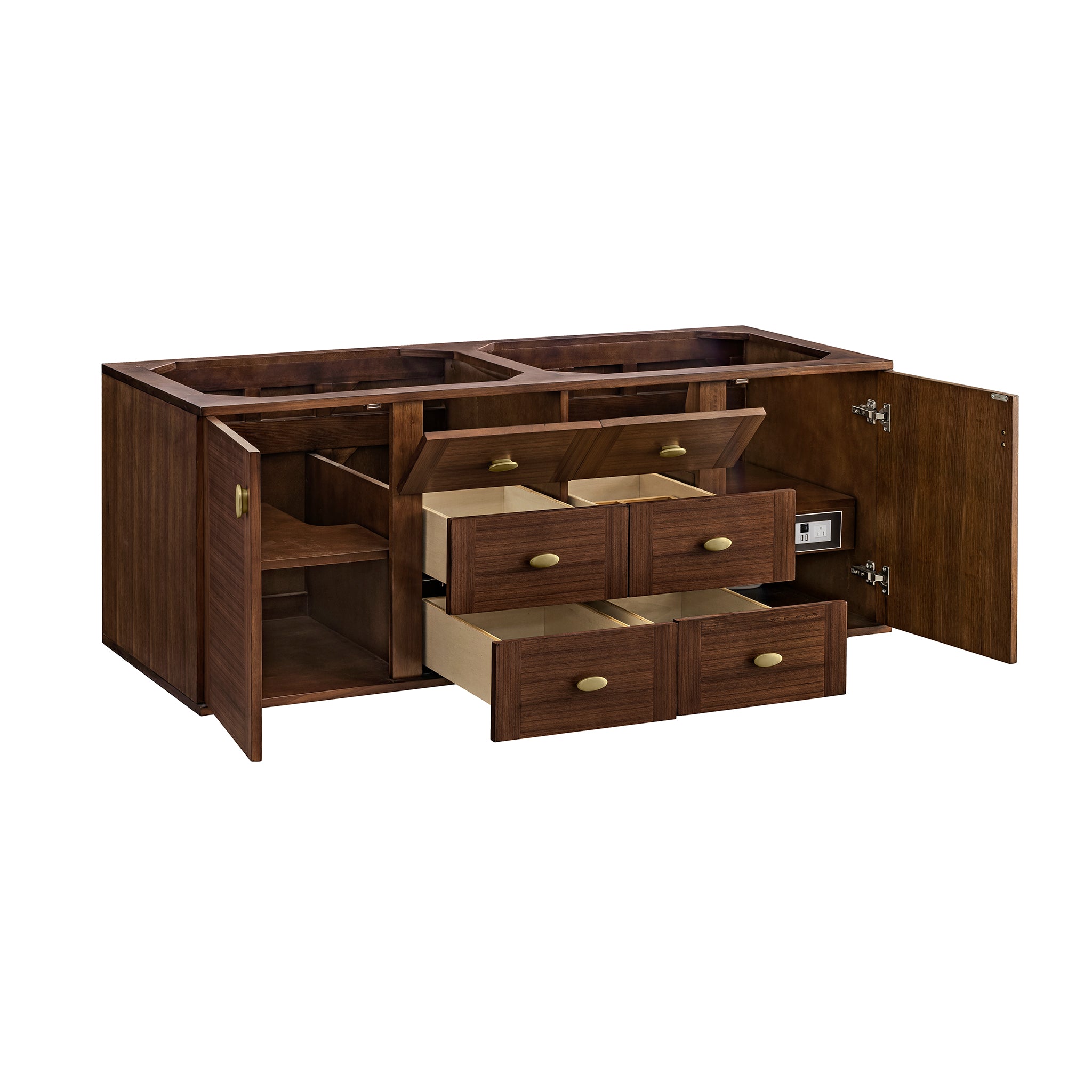 Amberly 60 Inch Double Vanity with Sink - Mid Century Modern Walnut Bathroom Vanity for Master Bath & Powder Room