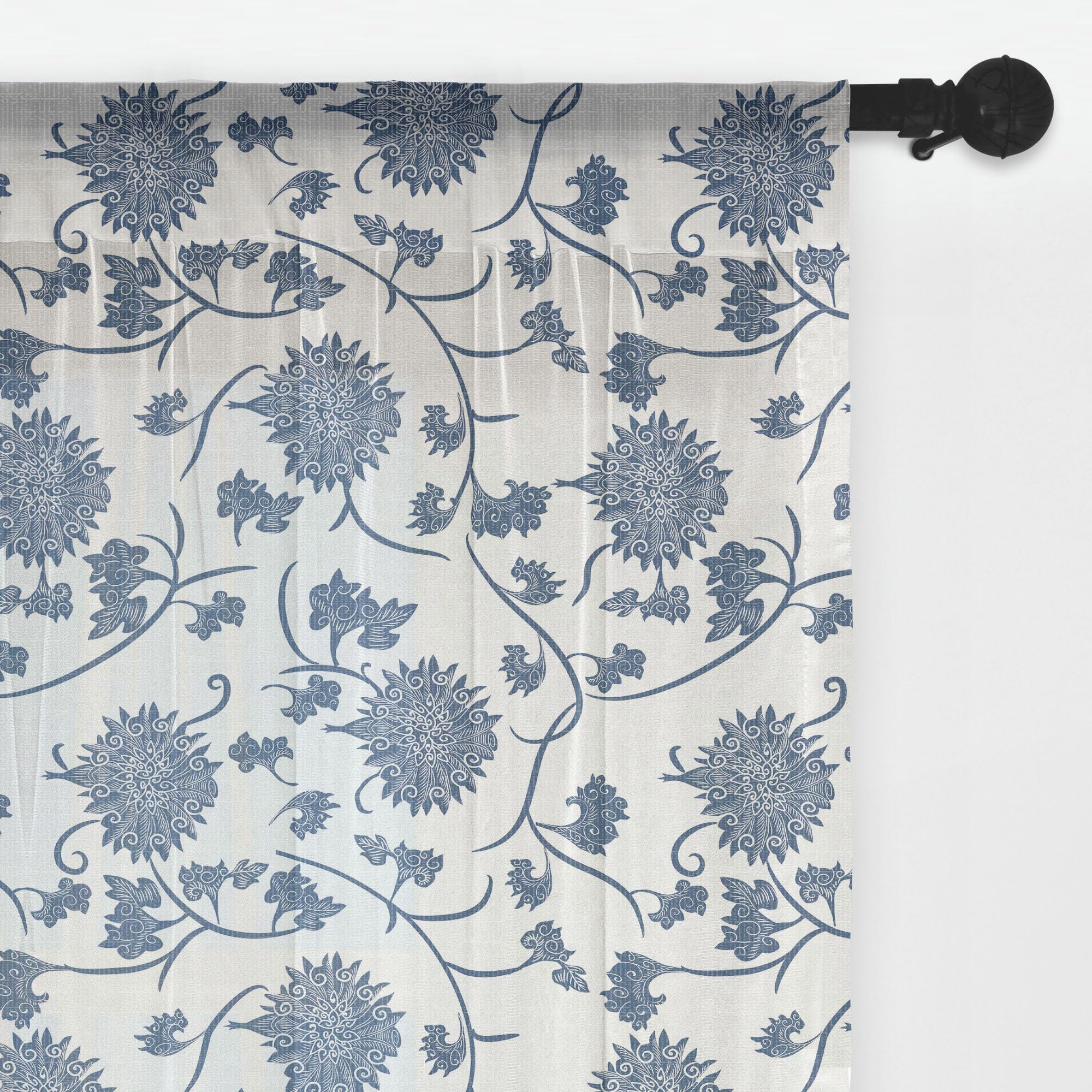 Ambesonne Blue Tulle Curtains with Rod Pocket - Chinese Floral Garden Sheer Drapes for Wedding, Party & Home Decor - 2 Panels 108