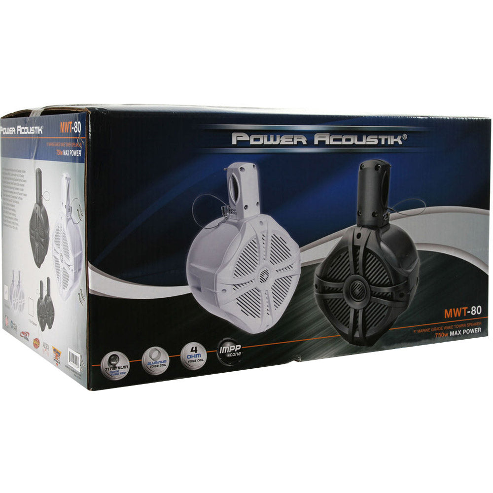 Power Acoustik MWT 80W Marine Grade Wake Tower Speaker Enclosure - Waterproof Boat Audio System for Wakeboarding & Watersports