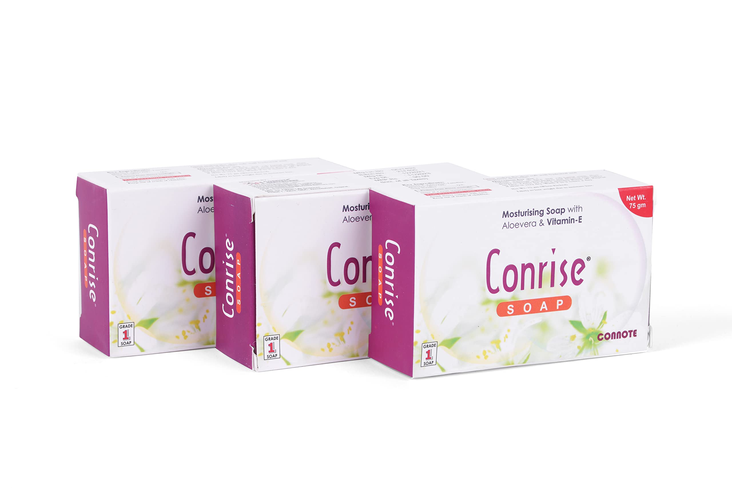 Conrise Original Moisturising Grade-1 Soap With Aloe Vera & Vitamin E - 75g (Pack of 3) - Gentle Cleansing for Dry & Sensitive Skin - Perfect for Daily Face & Body Care