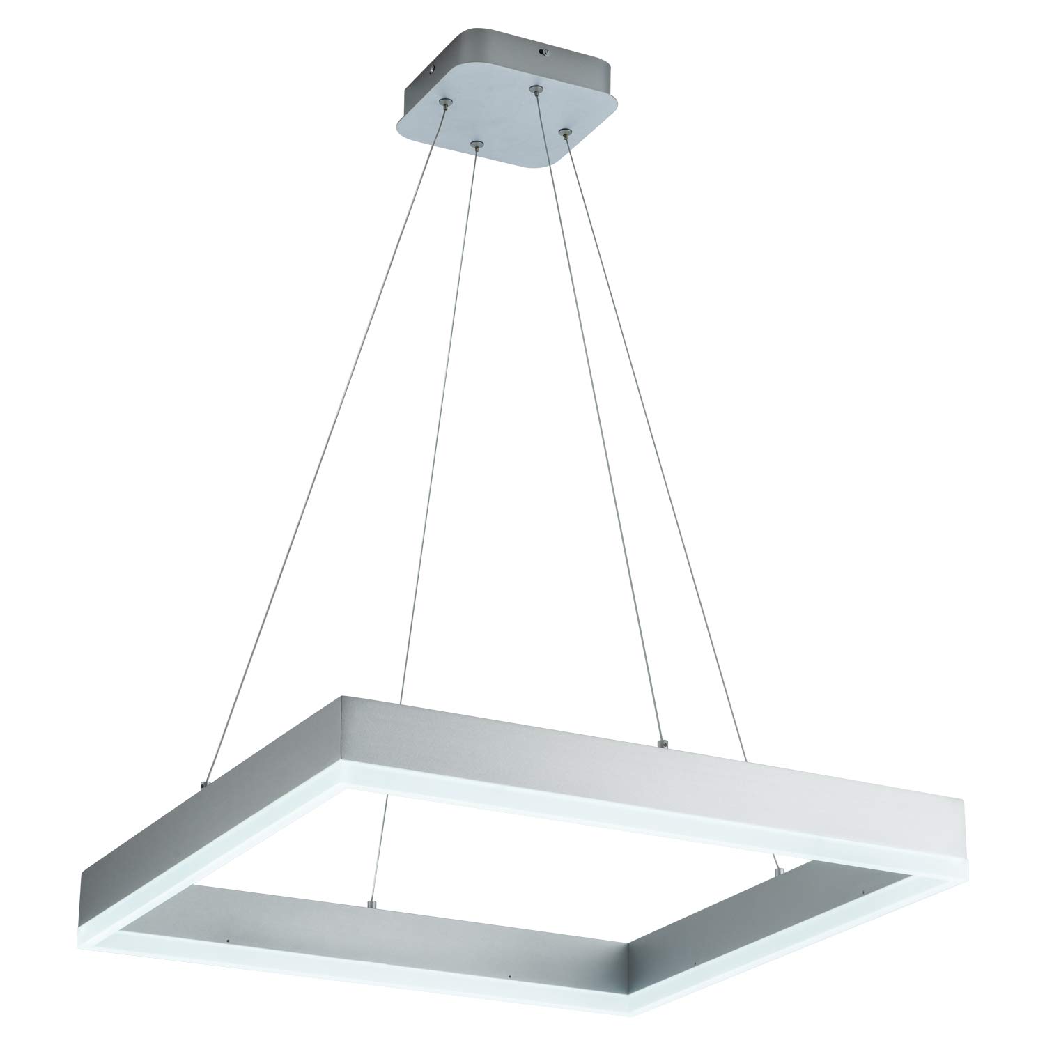 Modern Square LED Chandelier - Dimmable Contemporary Pendant Light for Dining Room, Kitchen, Office & Foyer - Cool White 6000K Silver Finish - Perfect for Home Decor, Modern Interior Lighting & Stylish Room Ambiance