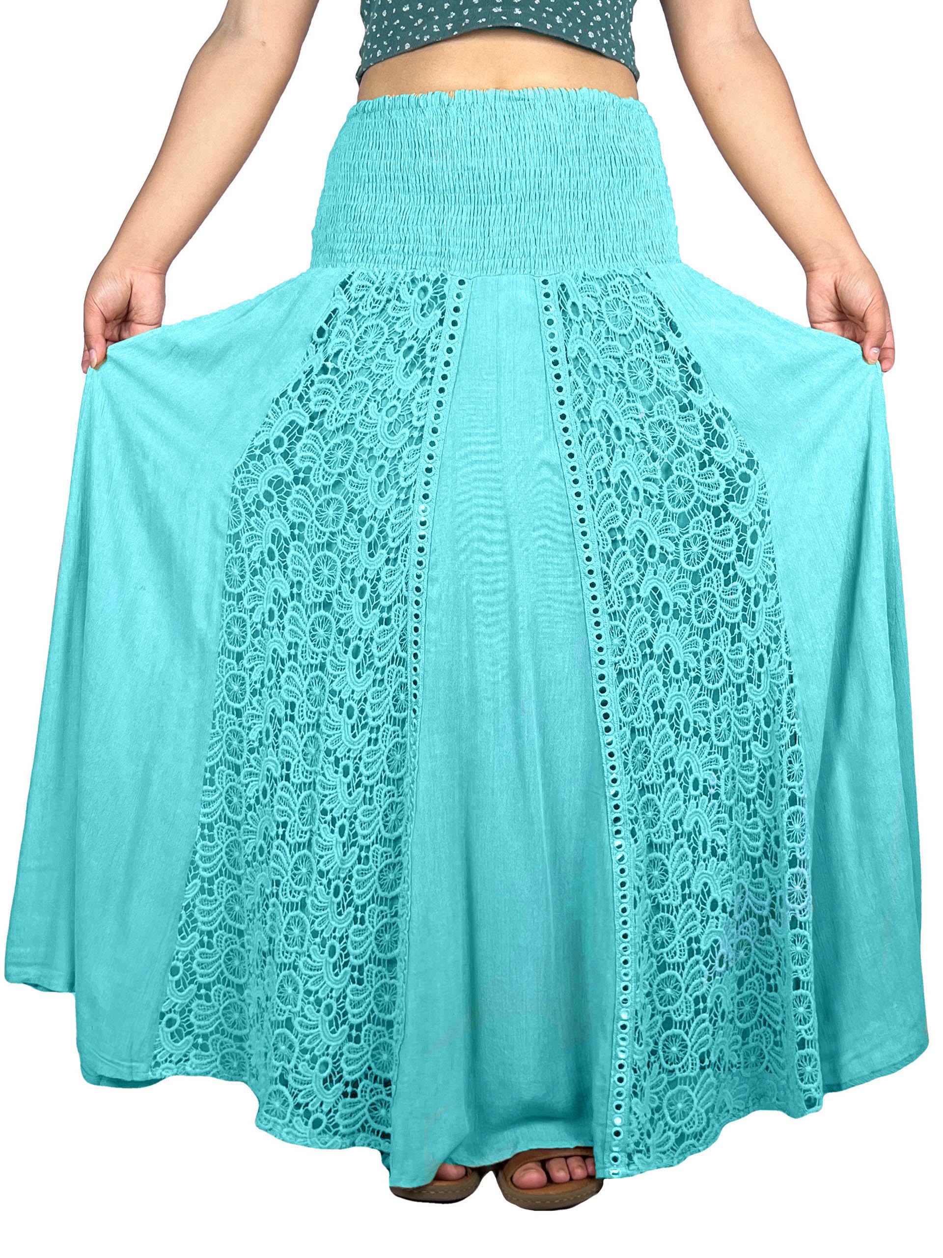 **Agan Traders Women's Bohemian Long Skirt – Soft Rayon, Smocked Elastic Waistband, Flowy Gypsy Style for Spring 2025 | Perfect for Beach, Festivals & Boho Fashion**