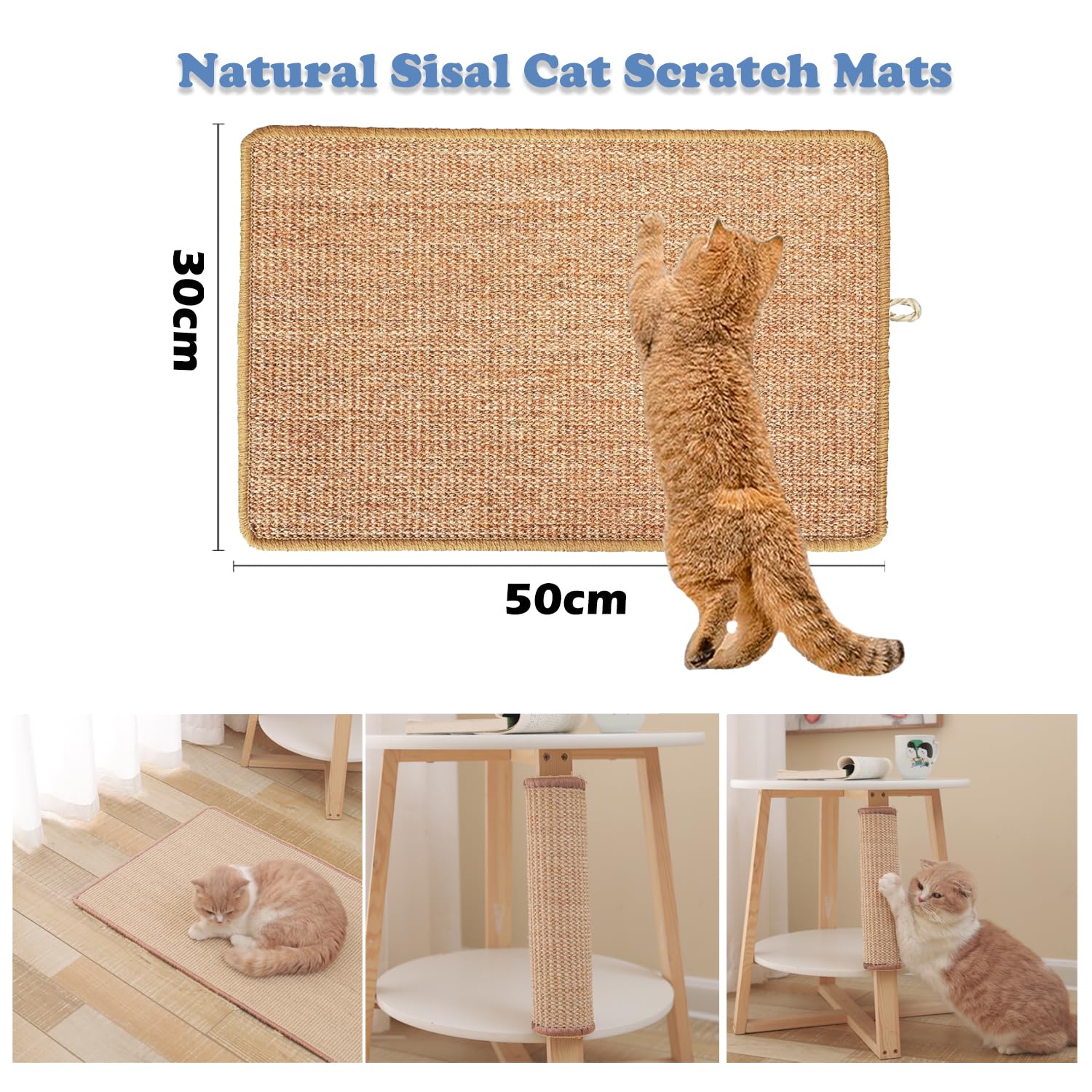 VCANIVR Cat Scratcher Mat - 50 X 30 CM Natural Sisal Cat Scratch Pad for Furniture Protection - Durable Cat Scratching Mat for Walls, Carpets & Sofas - Perfect for Indoor Cats to Play and Stretch Claws