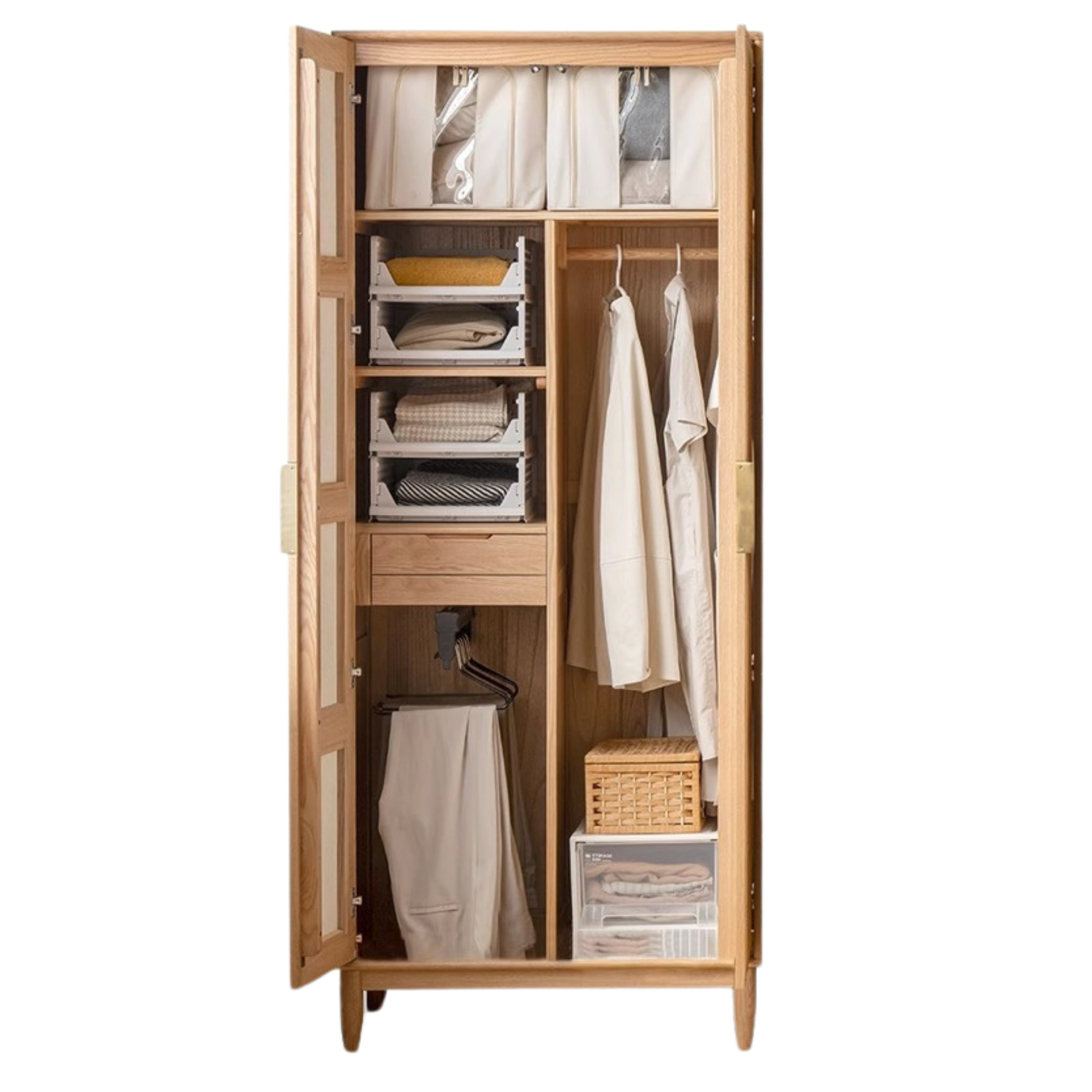 35.4x21.7x84.3inch / 90x55x214сm /  Natural wood color / rattan two-door model B