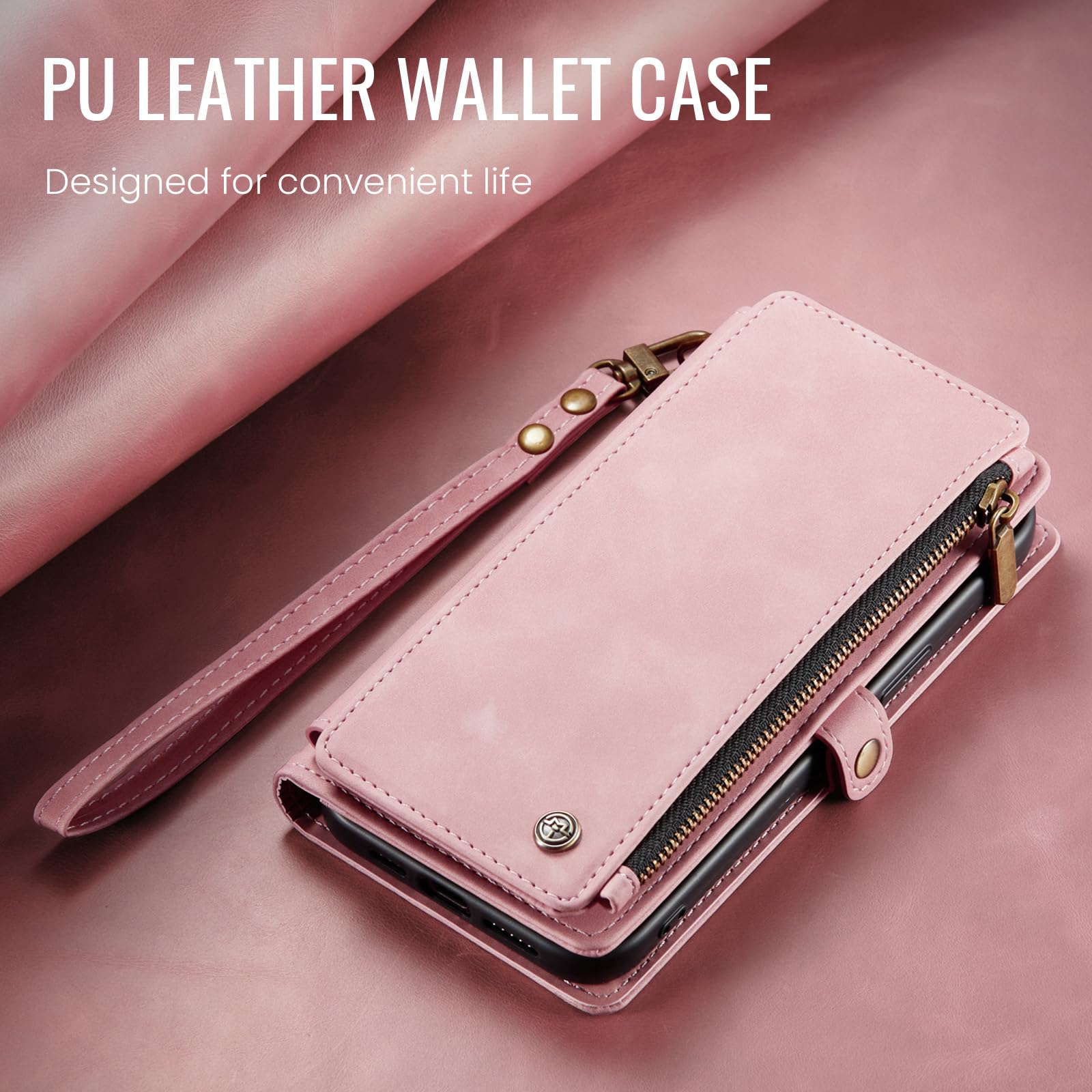 RFID Blocking PU Leather Magnetic Flip Wallet Phone Case for iPhone 12 Pro Max - Compatible with iPhone 12 Pro Max Case with Card Holder for Women & Men, Rose Pink | Perfect for Everyday Use, Travel Protection & Contactless Security