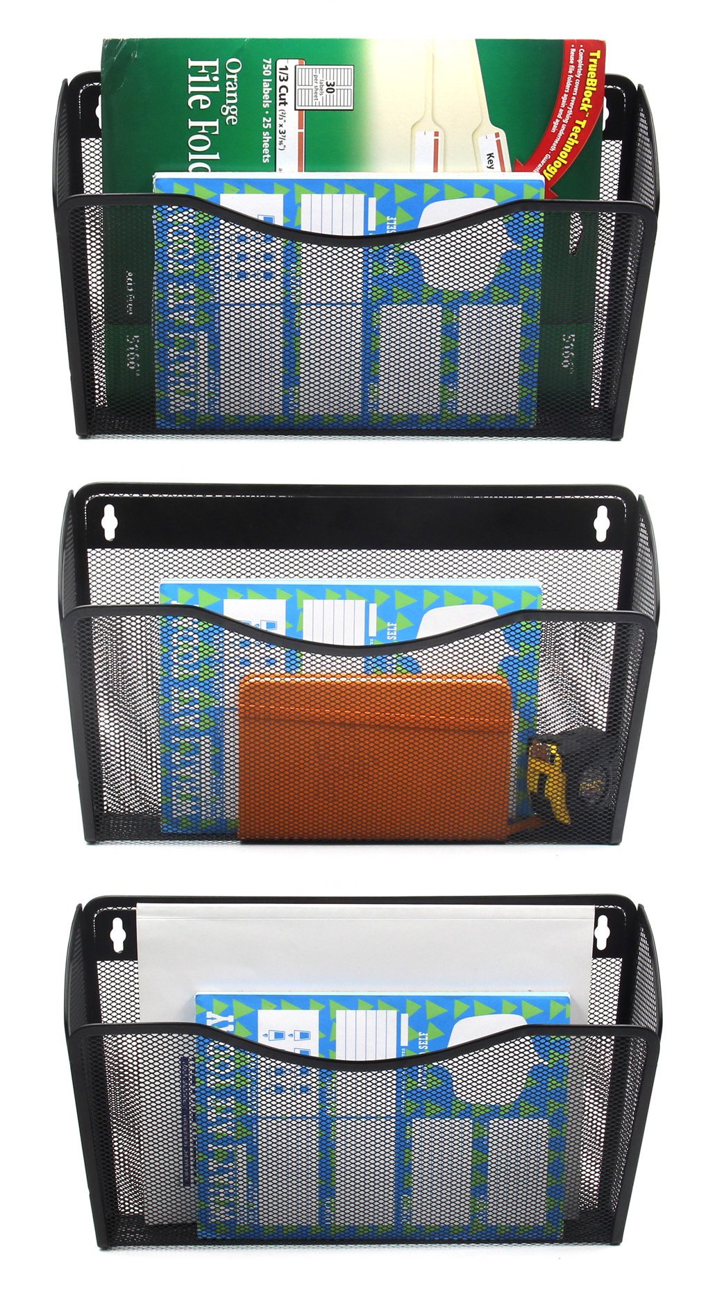 EasyPAG 6 Pack Mesh Wall File Organizer | Vertical Mounted Single Pocket Holder for A4/Letter Size Documents - Rust-Proof Metal Office Organizer for Home, School & Workplace (Black) | Perfect for Wall Space Saving & Paper Organization