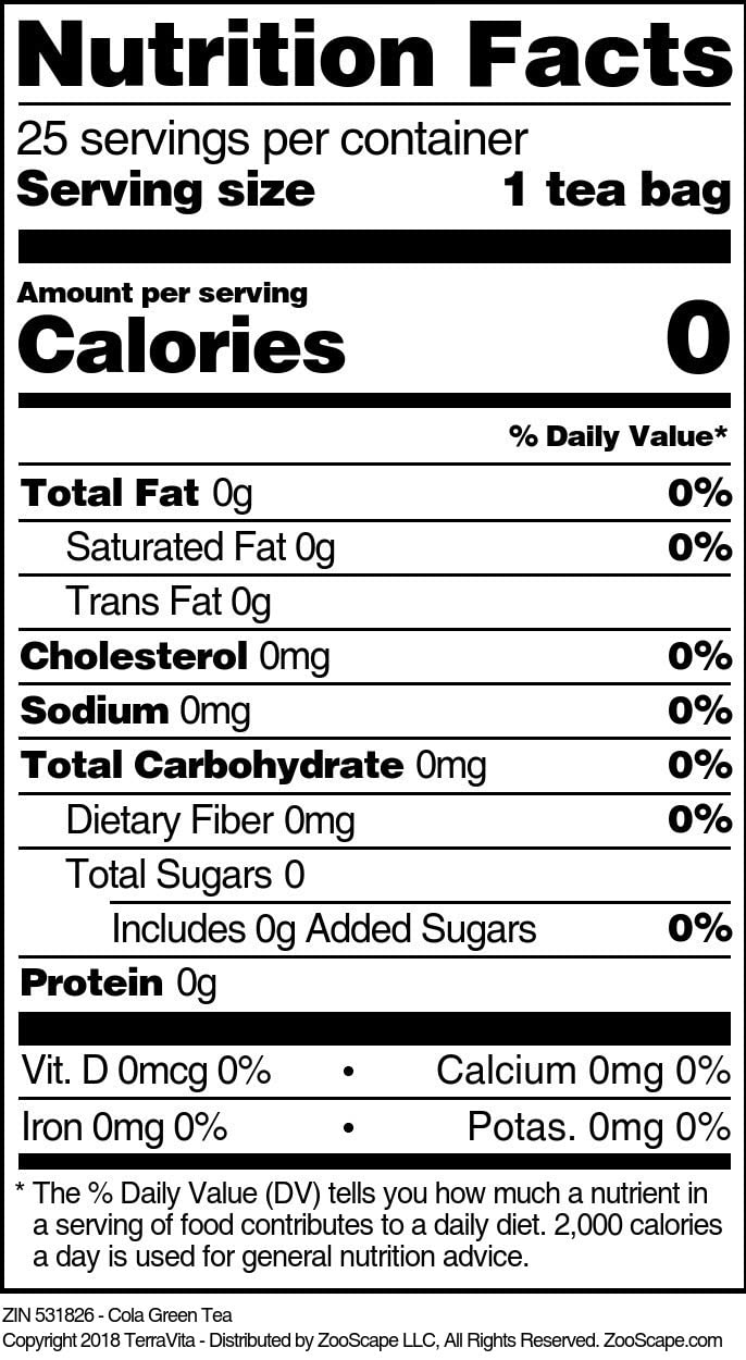 Organic Cola Green Tea Bags - 25 Count | Natural Energy Boost & Antioxidant Rich | Perfect for Morning Refreshment or Afternoon Pick-Me-Up
