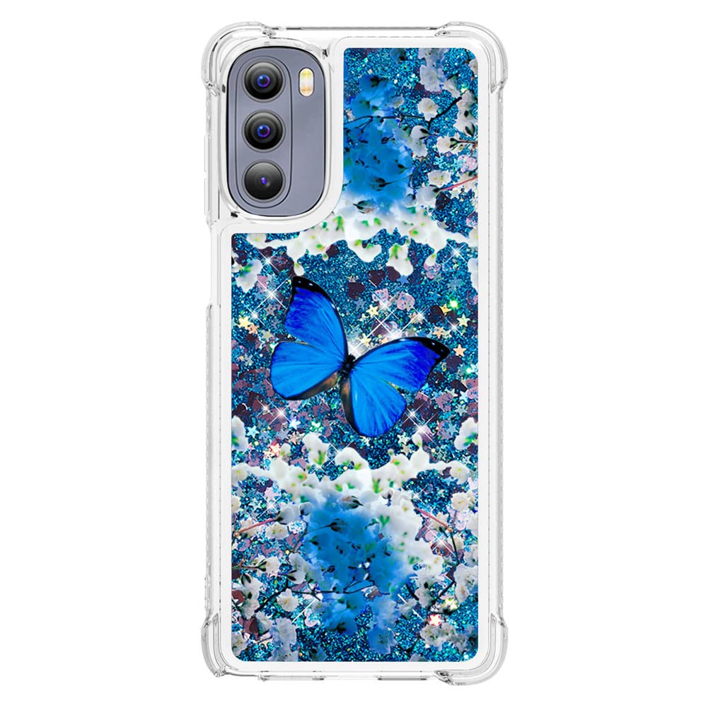 **Shockproof Glitter Liquid Floating Case for Motorola Moto G Stylus 2022 - Cute Blue Butterfly Design, Clear Silicone Bumper Cover for Women & Girls | Perfect for Everyday Protection & Style**