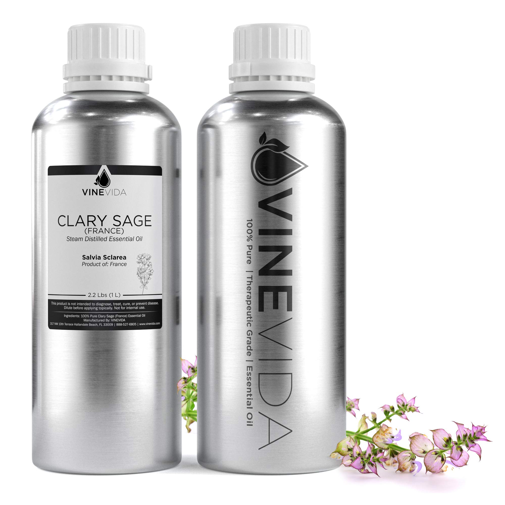 Premium 100% Pure Clary Sage Essential Oil - 32oz Bulk Size in Aluminum Bottle (2 Lbs) - Undiluted Therapeutic Grade for Aromatherapy, DIY Soap Making, Candle Crafting & Essential Oil Blends - VINEVIDA - Perfect for Relaxation, Stress Relief & Home Spa Treatments