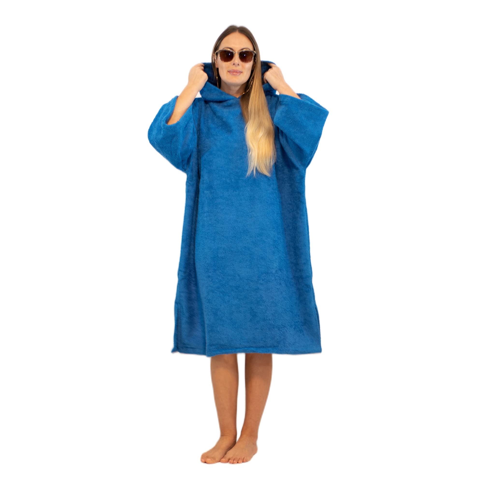 ALLEN & MATE Quick Dry 100% Cotton Terry Beach Changing Robe with Hood & Pocket - Waterproof Swim Cover Up for Men & Women - Perfect for Surfing, Swimming, Beach & Poolside Use