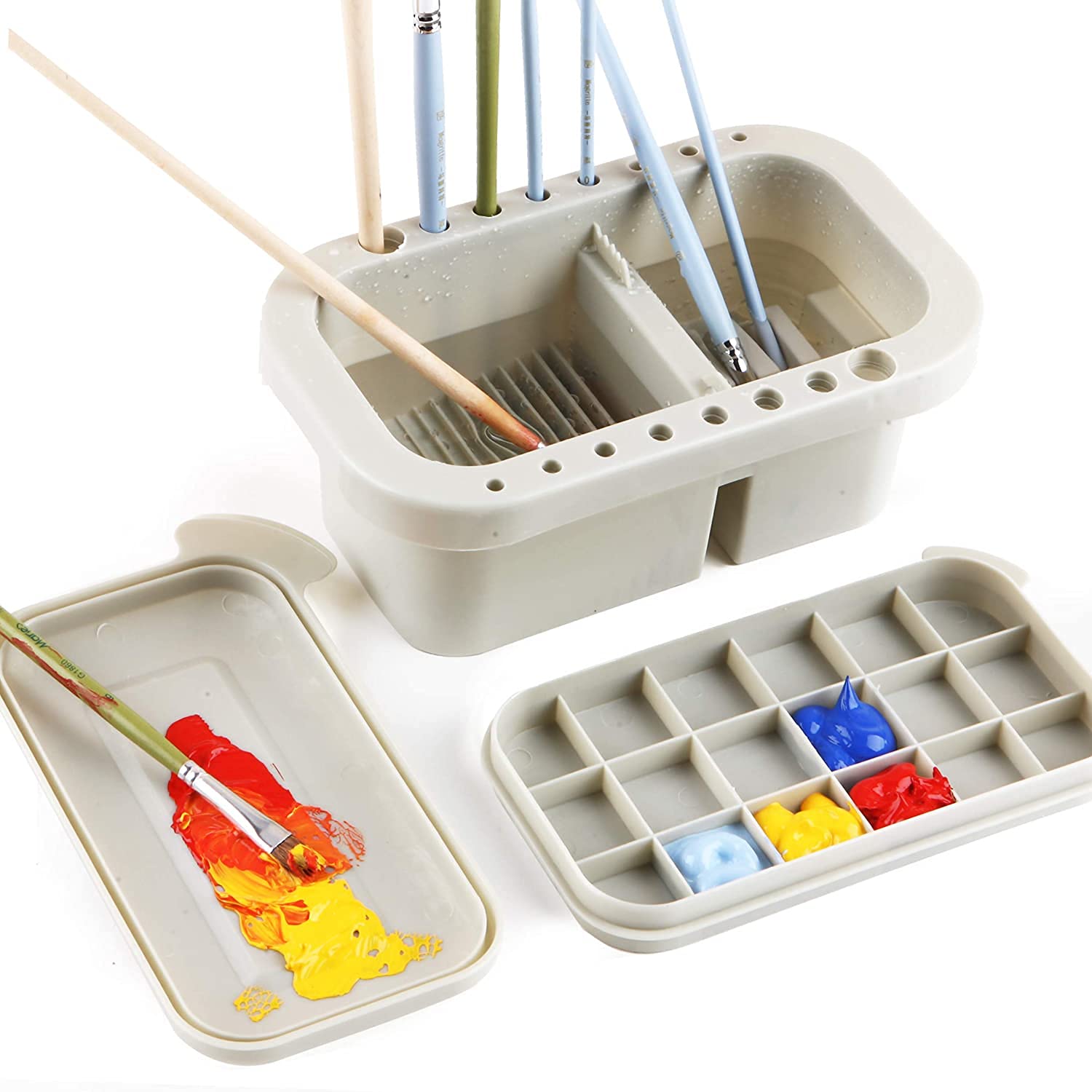 YHJIC Multi-Use Paint Brush Cleaning Bucket with Palette & Holder - Professional Artist Brush Washer for Acrylic, Watercolor & Oil Painting - Perfect Studio & Classroom Art Supplies Organization Tool