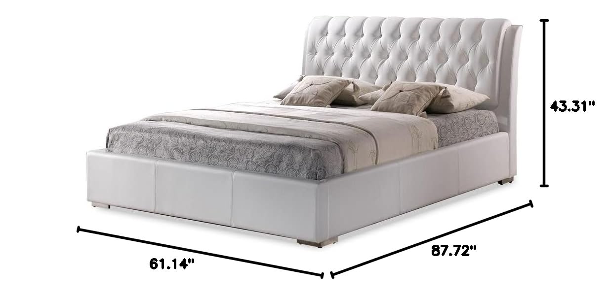 Baxton Studio Bianca Modern Full Size Bed Frame with Tufted Upholstered Headboard in White - Perfect for Contemporary Bedrooms & Guest Rooms