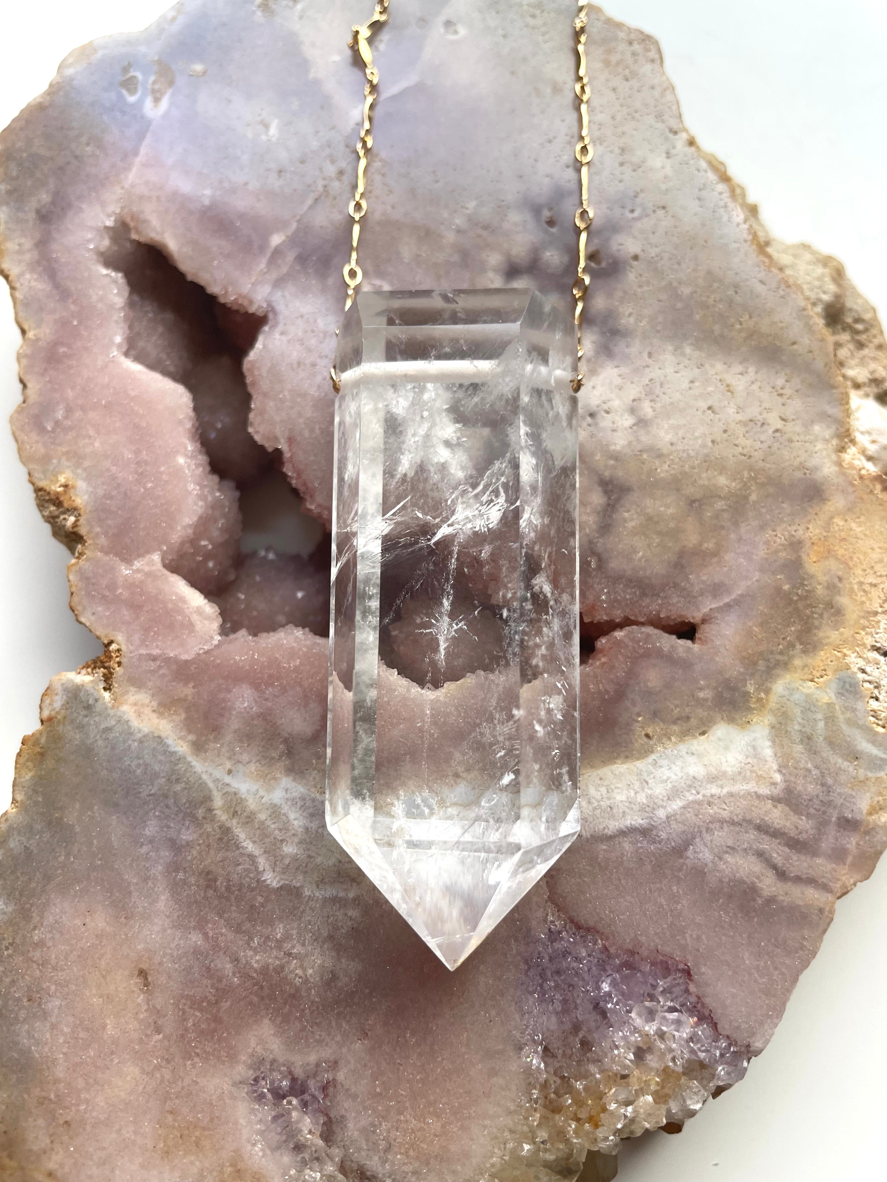 Extra Large Chunky Clear Quartz Pendant Necklace - 14K Gold Filled Healing Crystal Jewelry for Meditation, Energy Cleansing & Spiritual Gifts