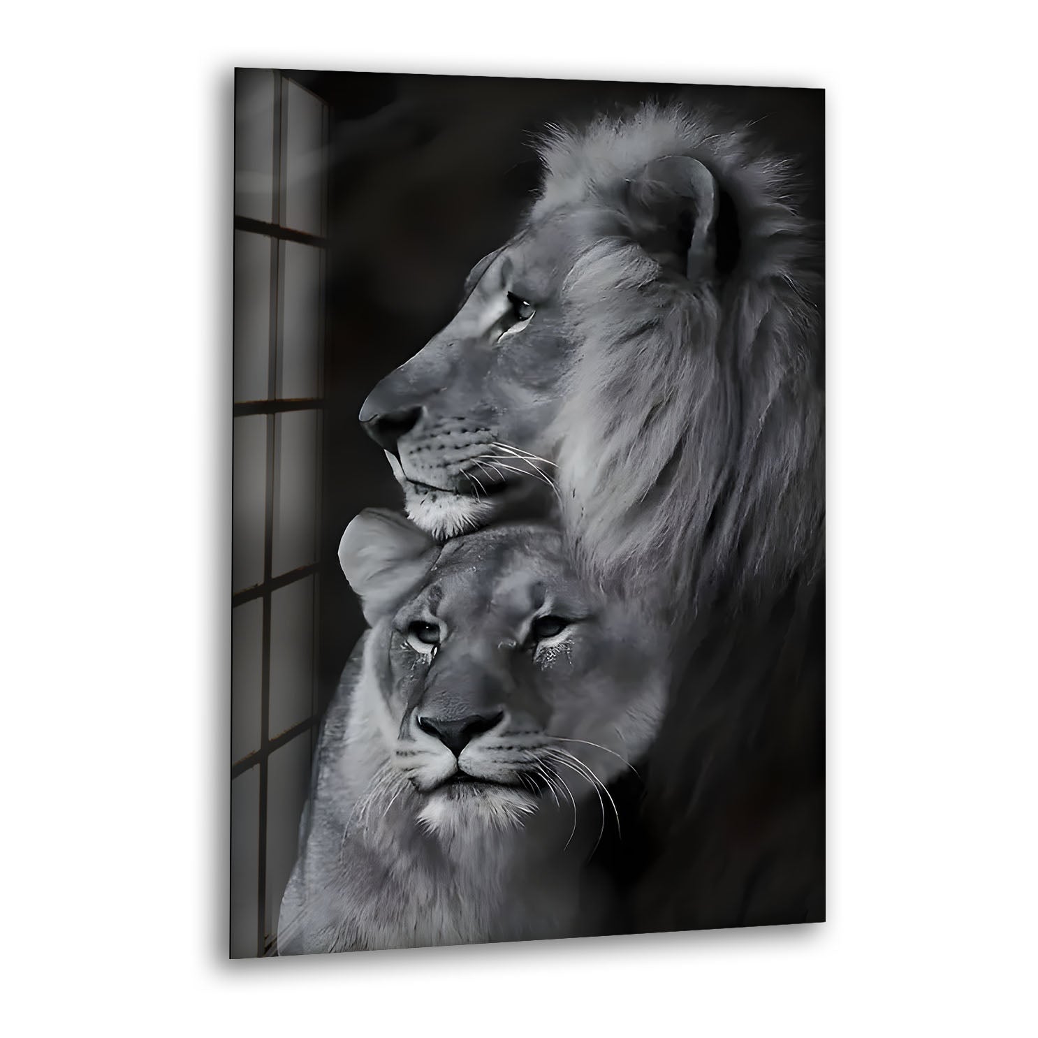 Black & White Lion Family Glass Wall Art - Elegant Home Decor for Living Room, Bedroom & Office - Perfect Gift for Animal Lovers