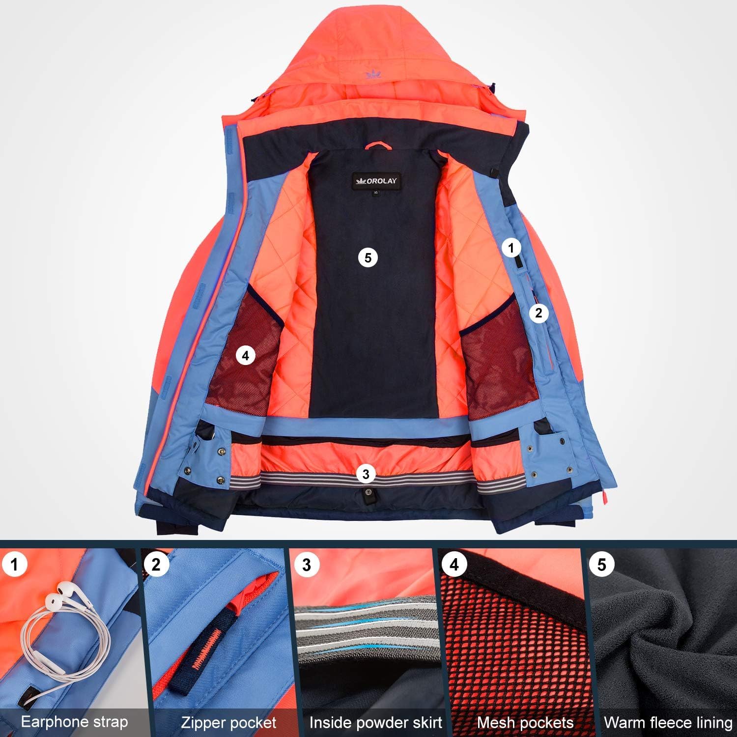 Orolay Women's Waterproof Winter Ski Jacket - Insulated Snow Coat for Skiing, Snowboarding & Cold Weather Outdoor Activities