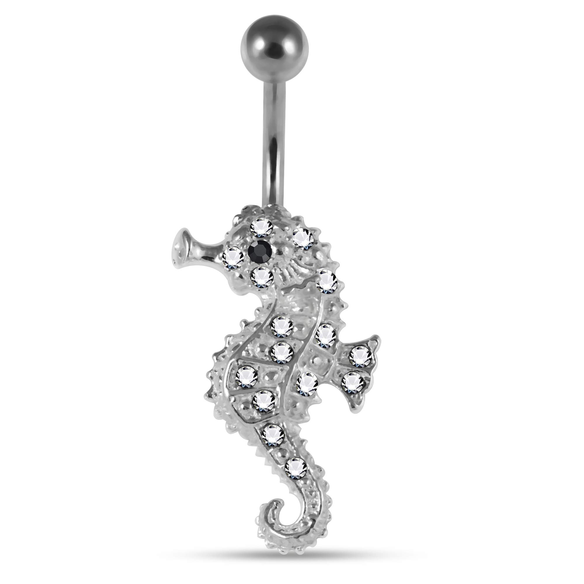 925 Sterling Silver Multi Crystal Gemstone Seahorse Body Jewelry – Elegant Piercing Ring for Women, Perfect for Parties & Special Occasions