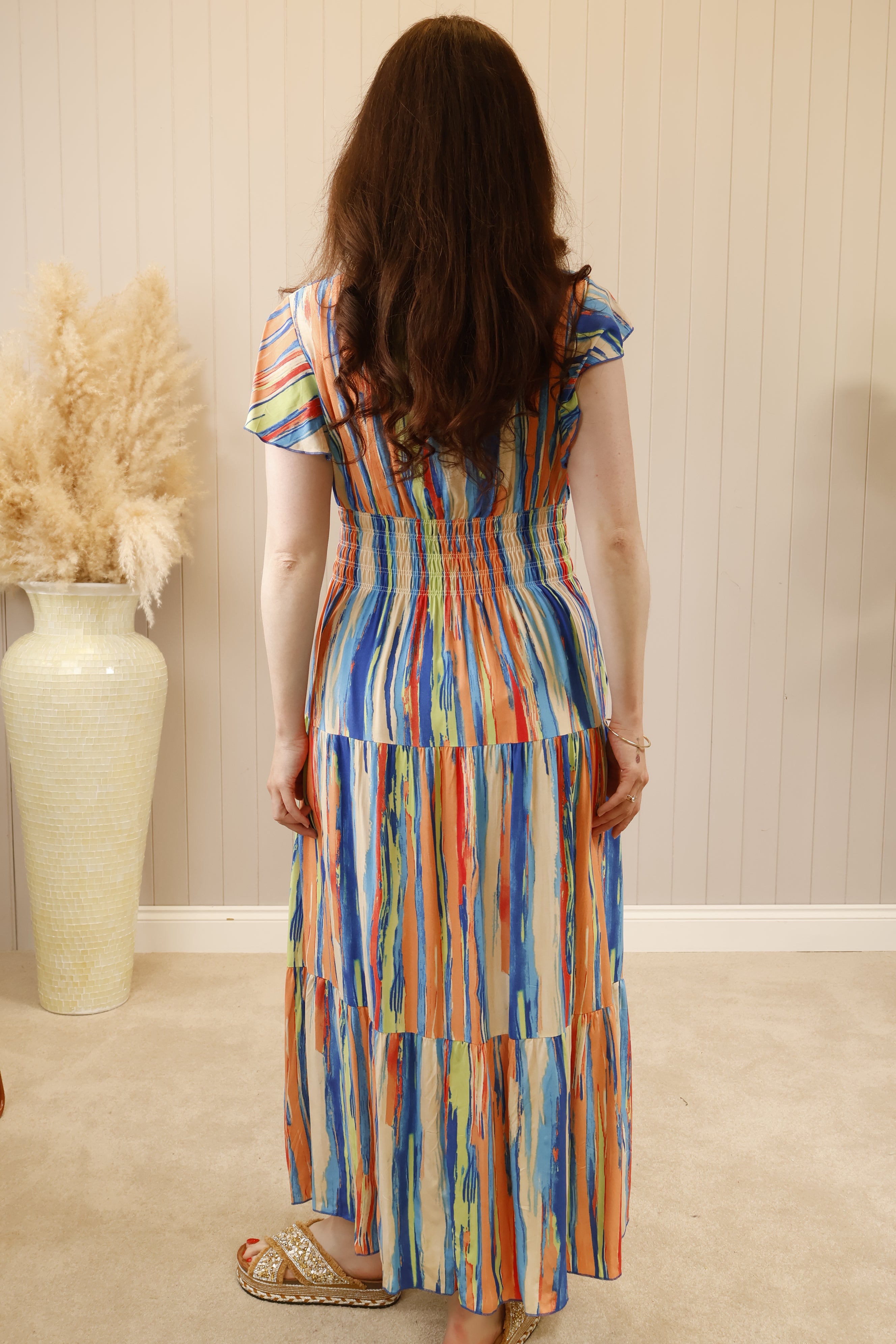 Bodhi Brush Stroke Print Flowy Maxi Dress for Women - Elegant Boho Style Summer Beach Dress for Vacations & Parties