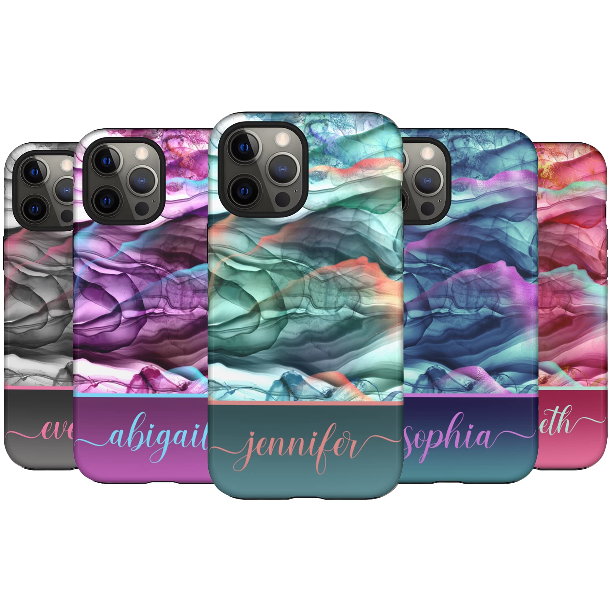 Custom Name Abstract Marble Phone Case - Personalized iPhone 16 Plus/15 Pro Max/14/13 Mini/12/11/X/XS Max/XR/7/8 Case - Durable Protective Cover for Work, Travel & Daily Use