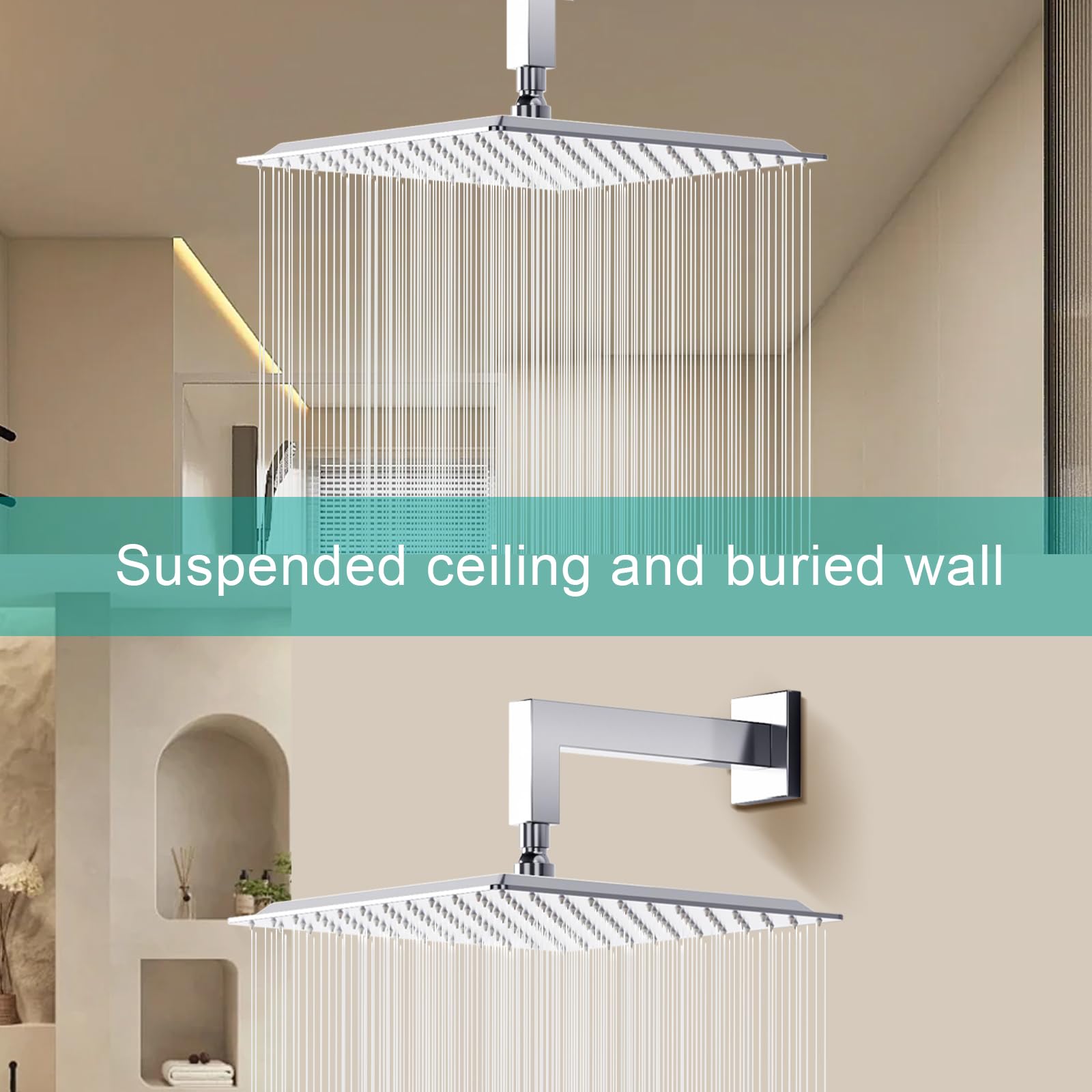 Premium All-Metal Rainfall Shower Head - Chrome Finish 12 Inch - Universal Fit for Any Bathroom Decor - Perfect for Spa-Like Luxury Showers & Modern Bathroom Upgrades