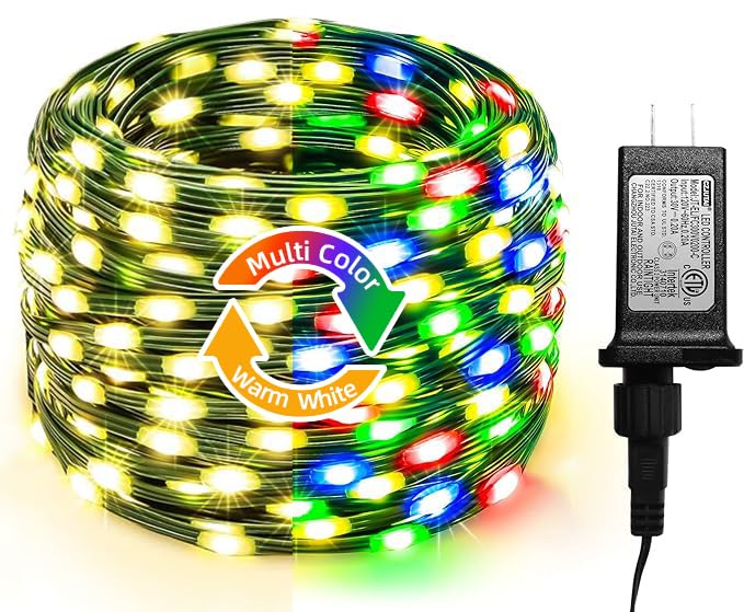 Anycosy 65FT 200LED Outdoor Waterproof Christmas String Lights - Dual Color Changing (Warm White/Multi) with 8 Modes & Timer - Perfect for Xmas Tree, Holiday Party, Garden, Patio, and Indoor Decorations