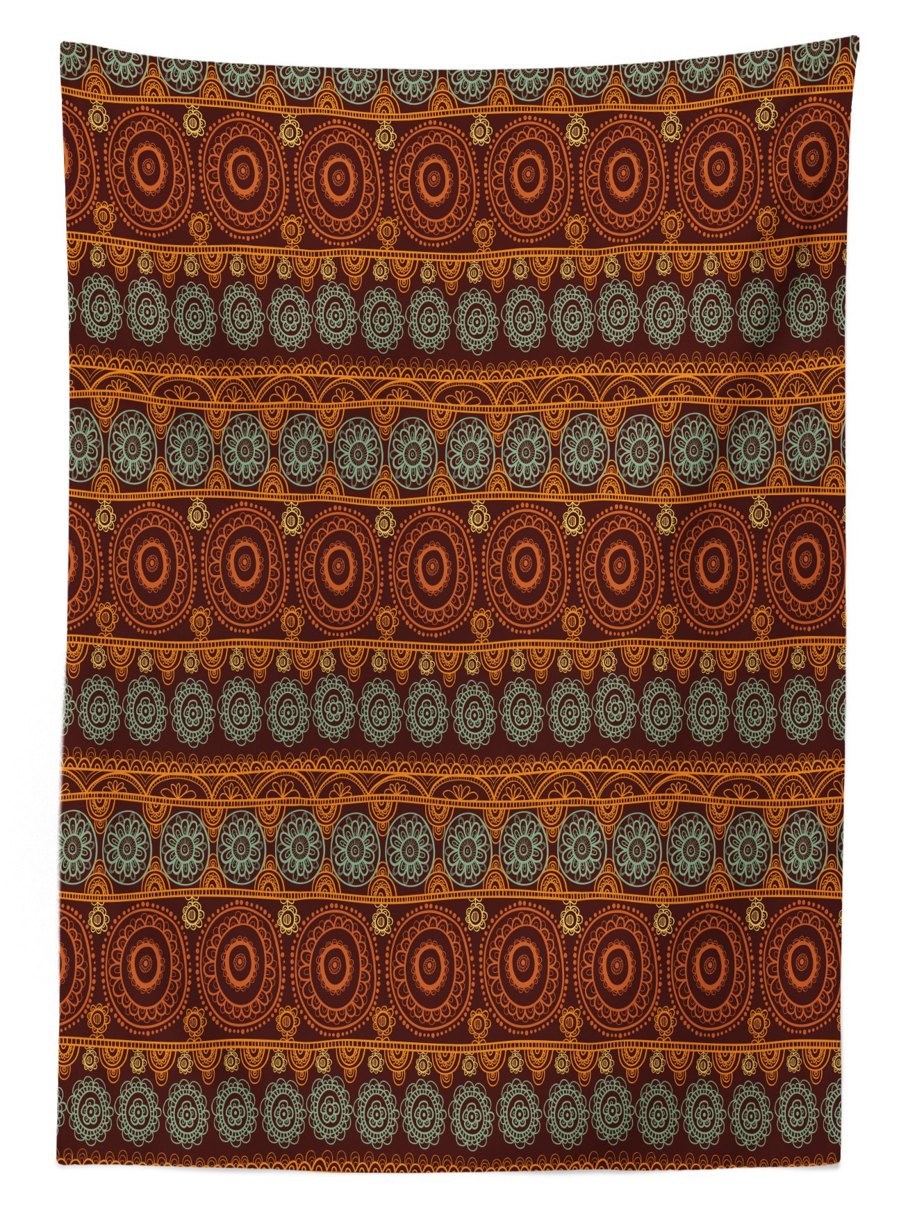 Ambesonne Earth Tones Outdoor Tablecloth - Hand Drawn Floral Art, Prehistoric Cultural Mandala Design, Washable Picnic Table Cover 58x84 Inches - Perfect for Garden Parties, BBQs, and Outdoor Dining