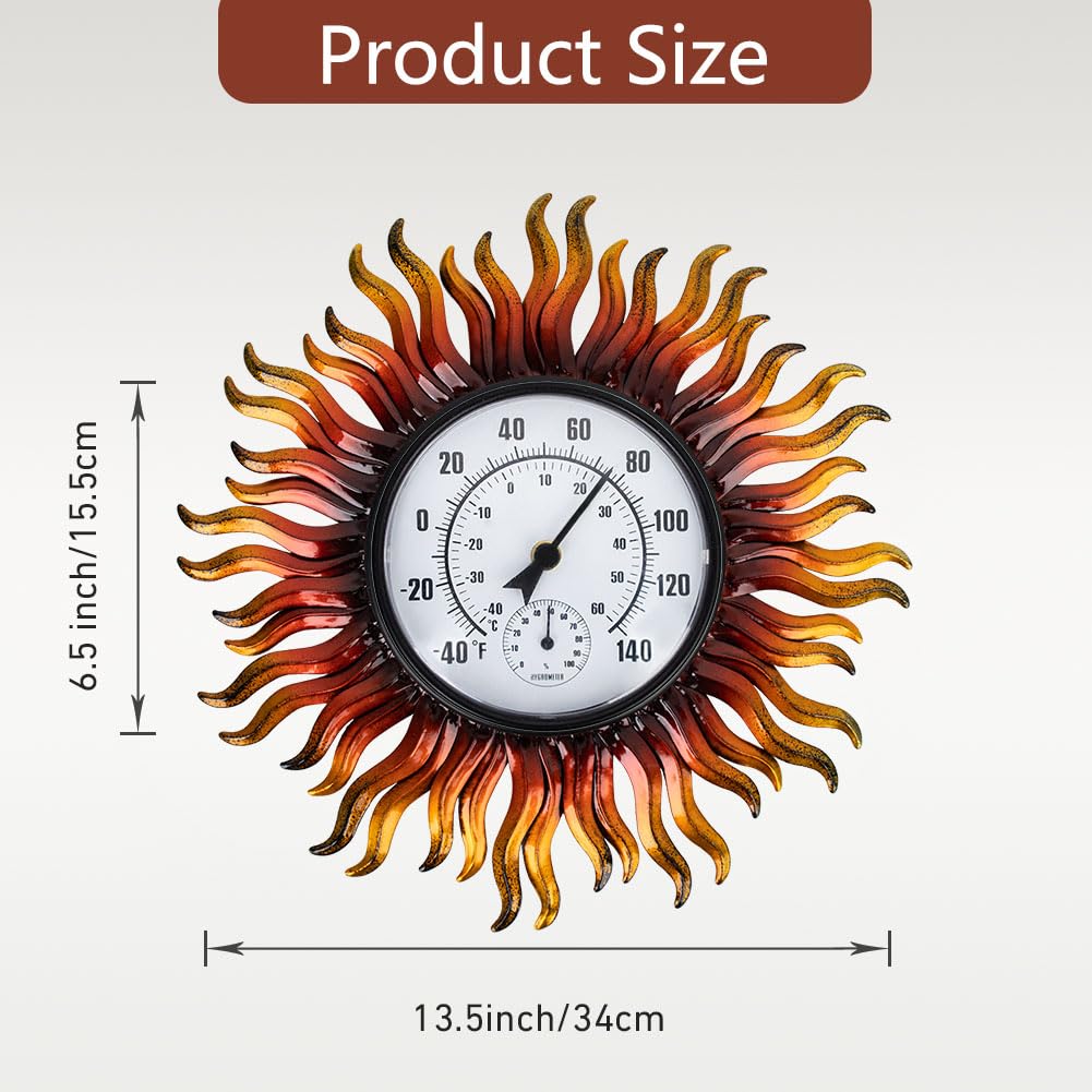 Large 13.5 Inch Outdoor Thermometer with Humidity - Waterproof, Easy to Read Wall Mounted Thermometer for Patio, Garden, Deck - Perfect for Weather Monitoring & Outdoor Decor (Sun-Resistant)