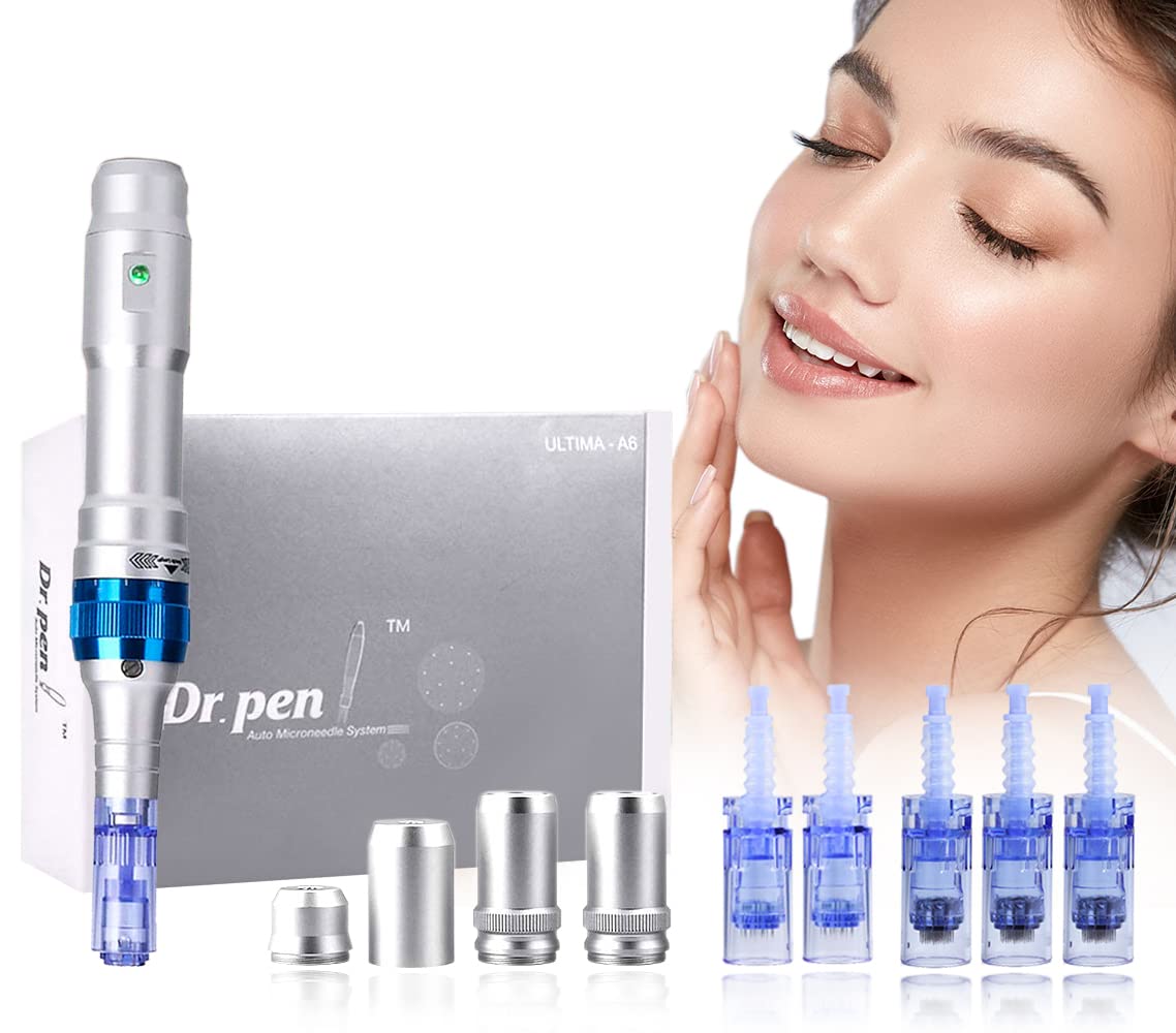 Dr. Pen Ultima A6 Professional Wireless Electric Microneedling Pen Kit - 12pins x2 + 36pins x3 Cartridges for Face & Body Skin Rejuvenation - At-Home Derma Roller Treatment for Acne Scars, Wrinkles & Hair Growth