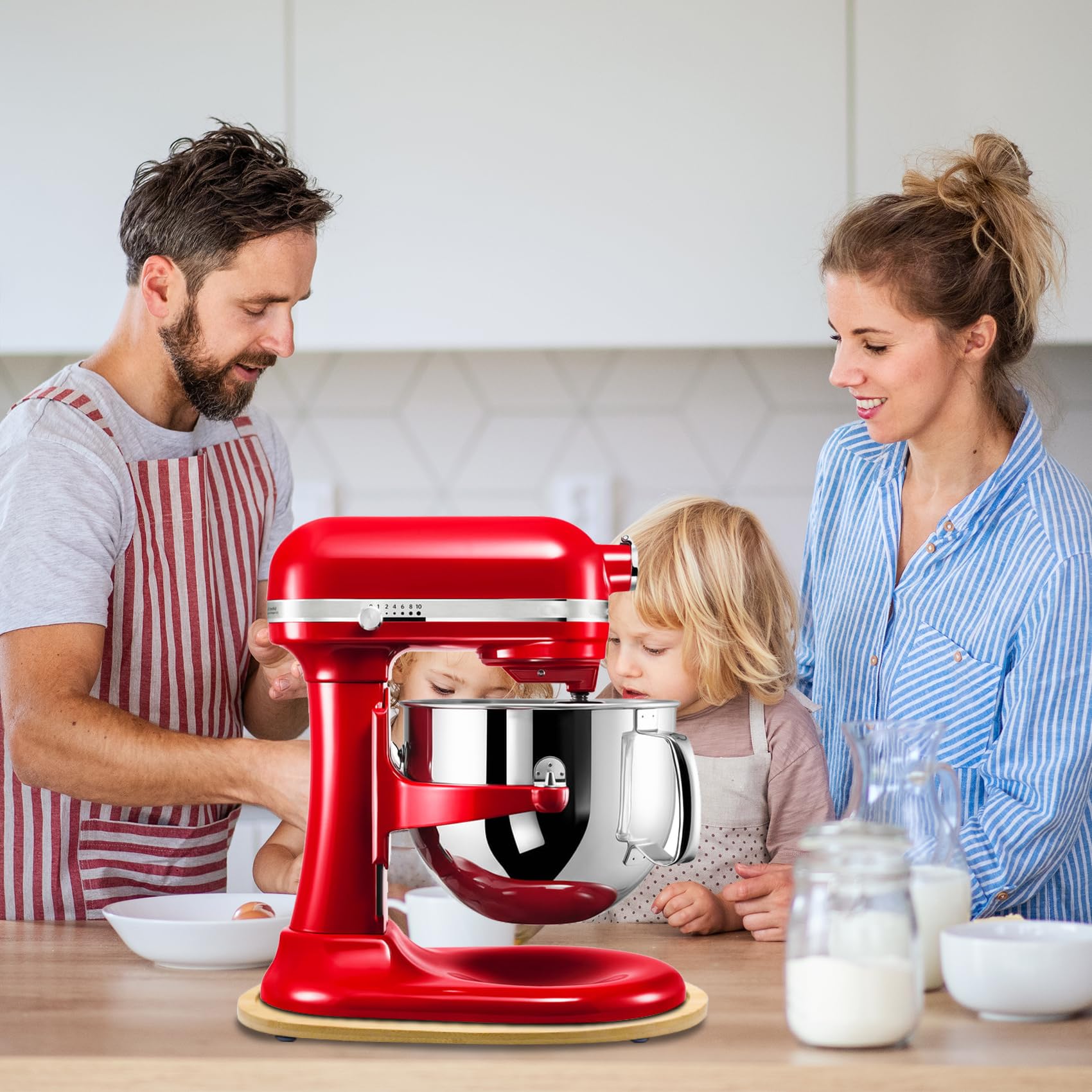 Bamboo KitchenAid Mixer Slider Mat for 5.5-8 QT Stand Mixers - Non-Slip Countertop Protector & Mixer Accessory - Perfect for Baking, Cooking, and Kitchen Organization (Natural Wood)